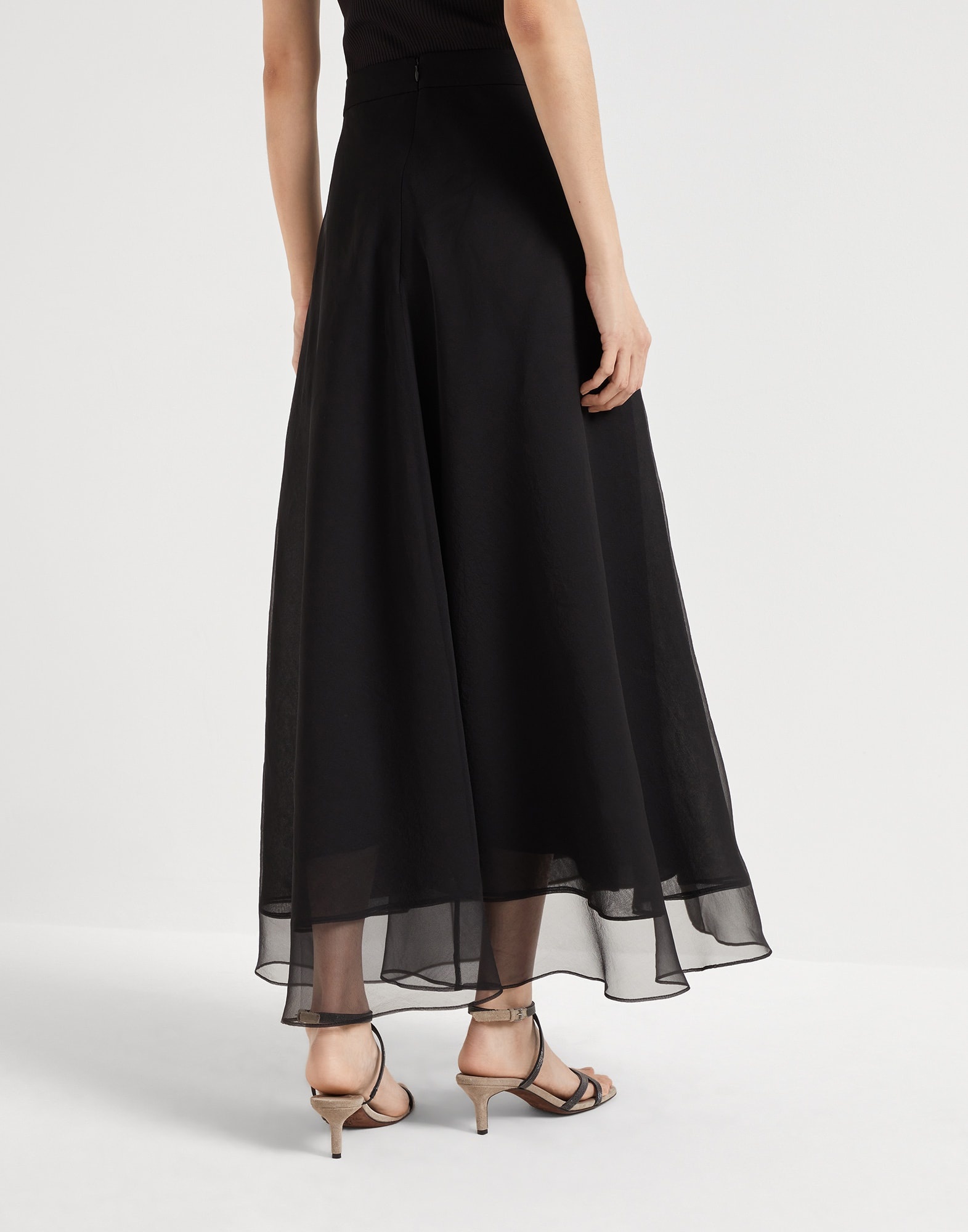 Brunello Cucinelli Crispy silk paneled circle skirt | REVERSIBLE