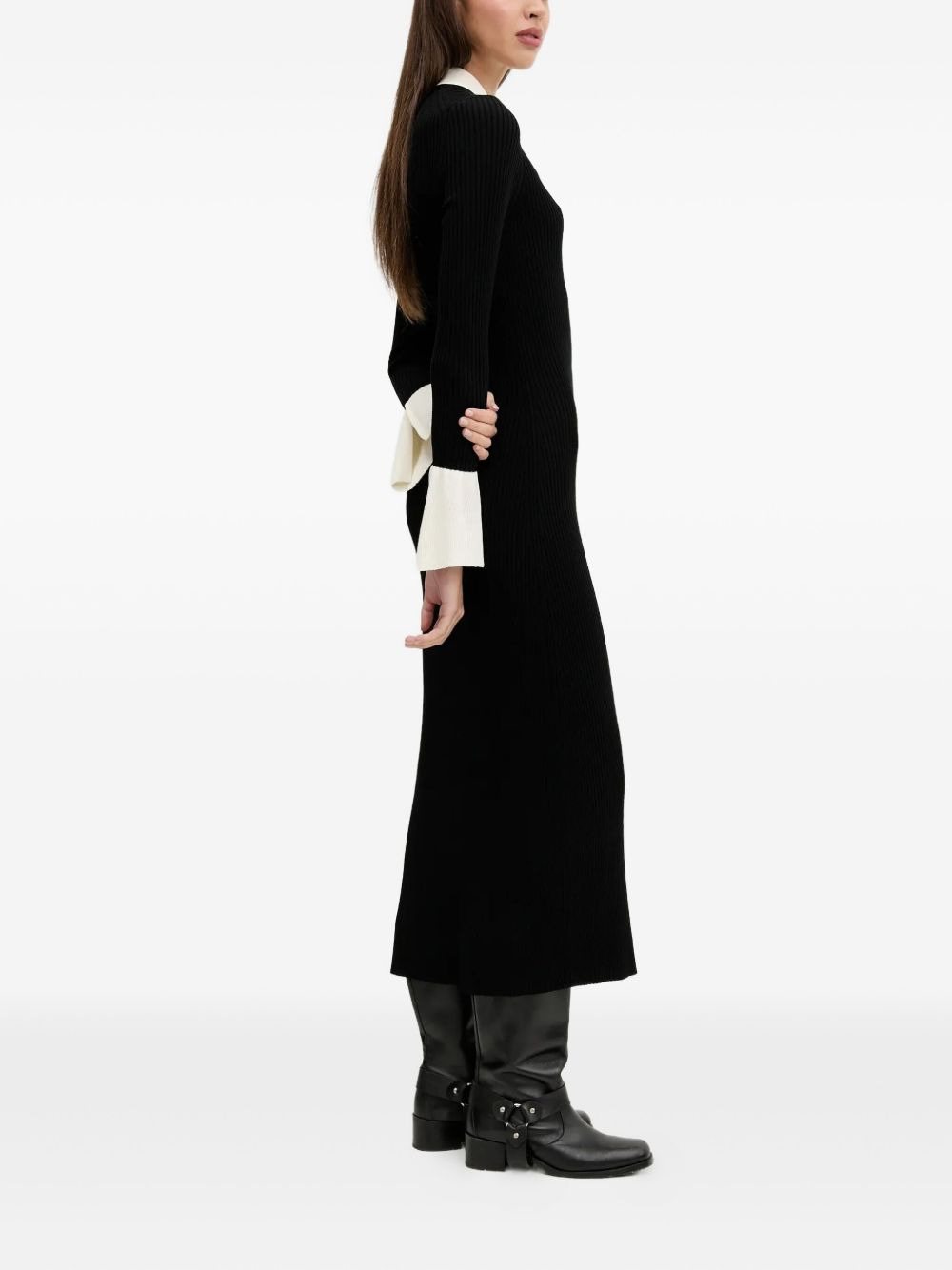 polo-neck ribbed-knit maxi dress - 3