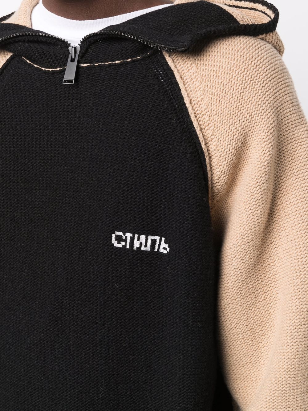 contrast-sleeve knitted hoodie - 5