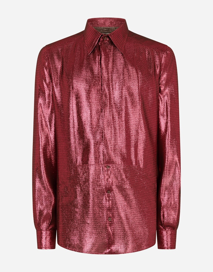 Laminated textured silk Gold-fit tuxedo shirt - 3