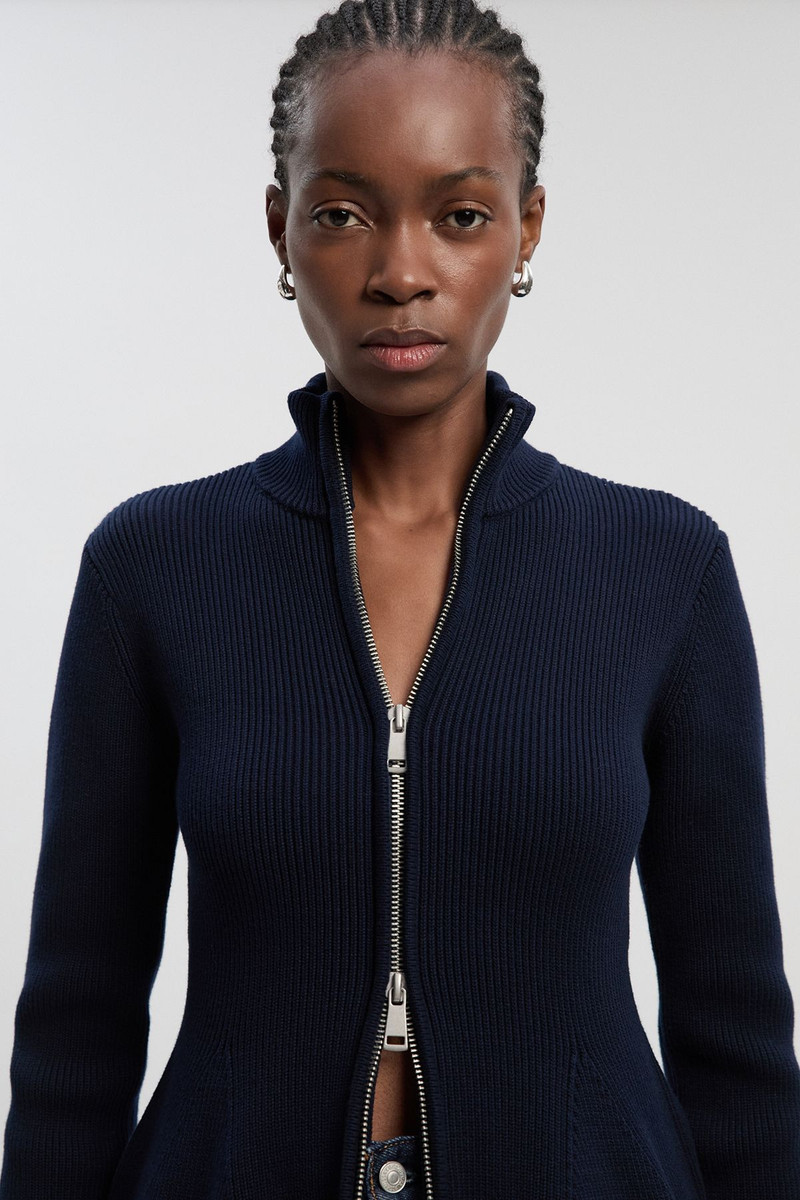 KAREN MILLEN Cotton High Neck Zip Through Longline Knit Jacket outlook