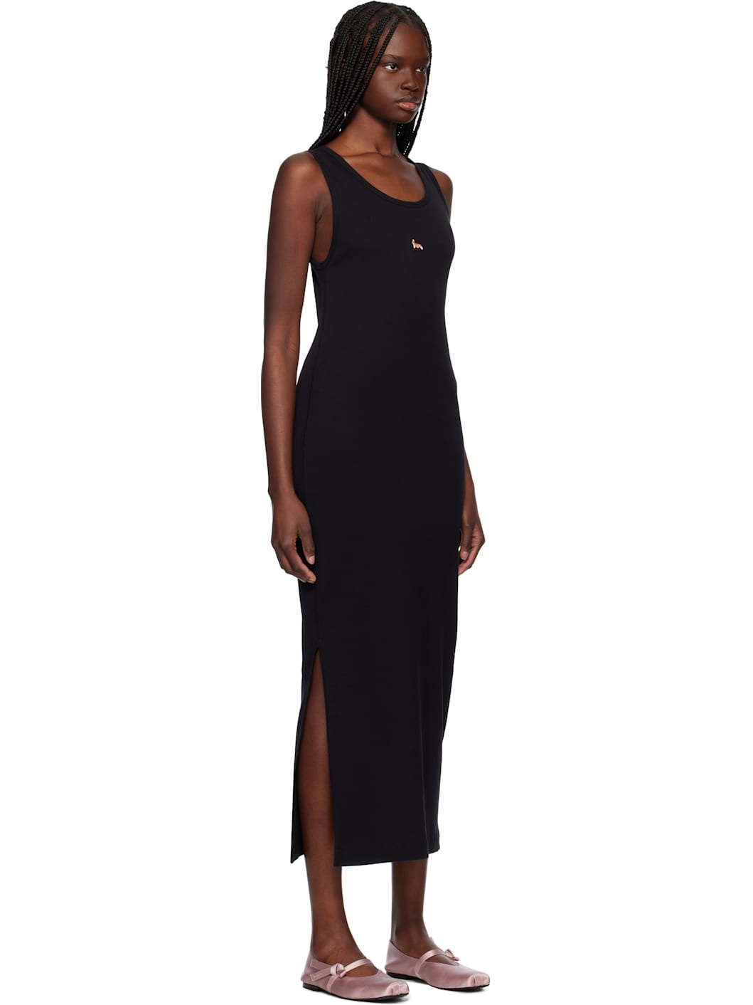 Black Baby Fox Ribbed Tank Midi Dress - 2