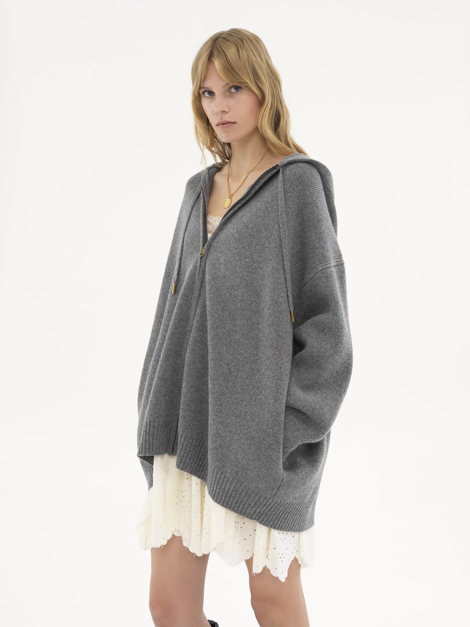 OVERSIZED ZIPPED HOODIE IN WOOL & CASHMERE KNIT - 4