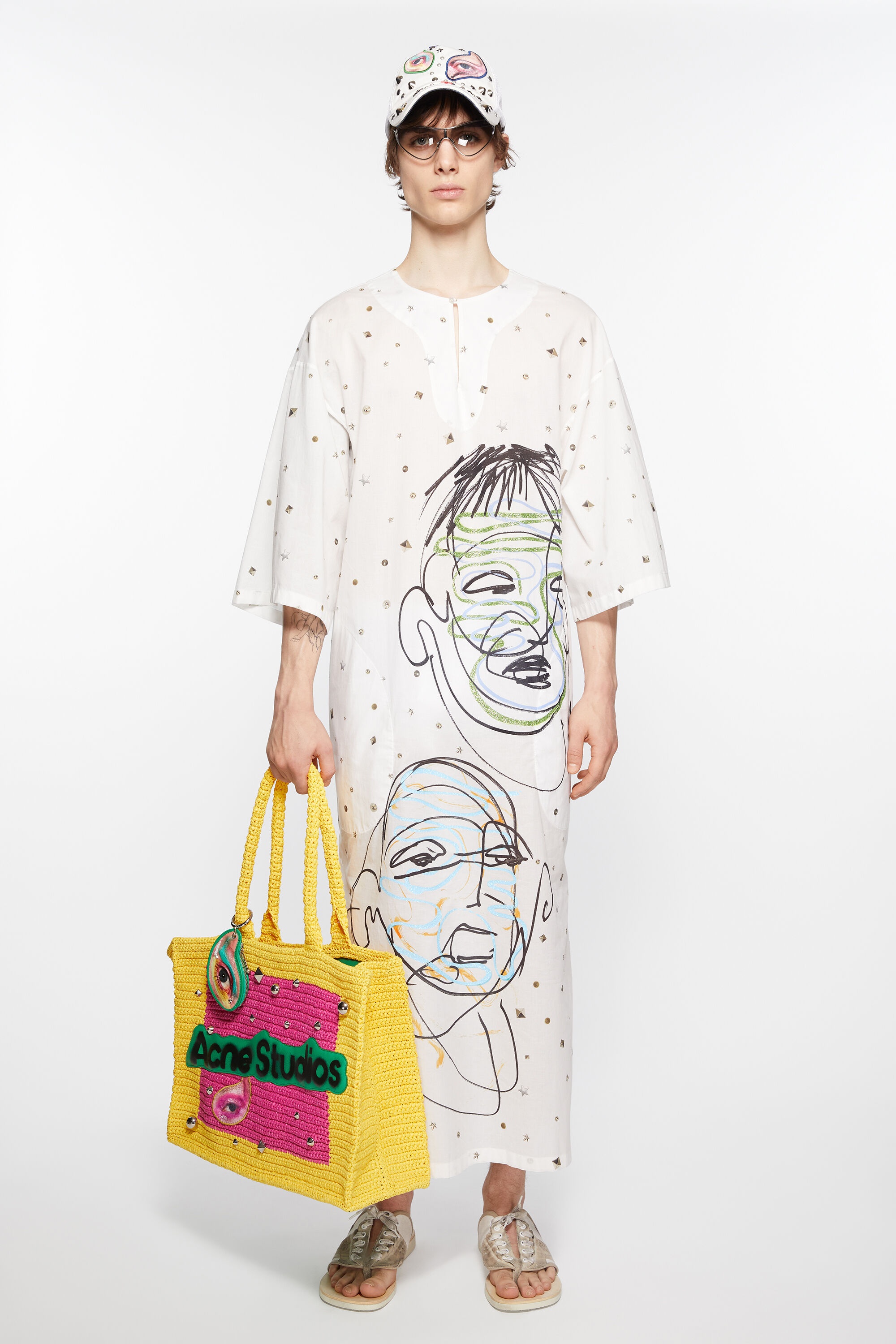 Logo stud tote bag - Pink/yellow - 2