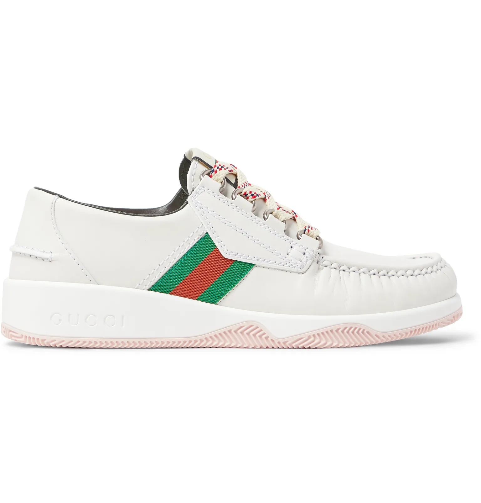 Striped Webbing-Trimmed Leather Sneakers - 1