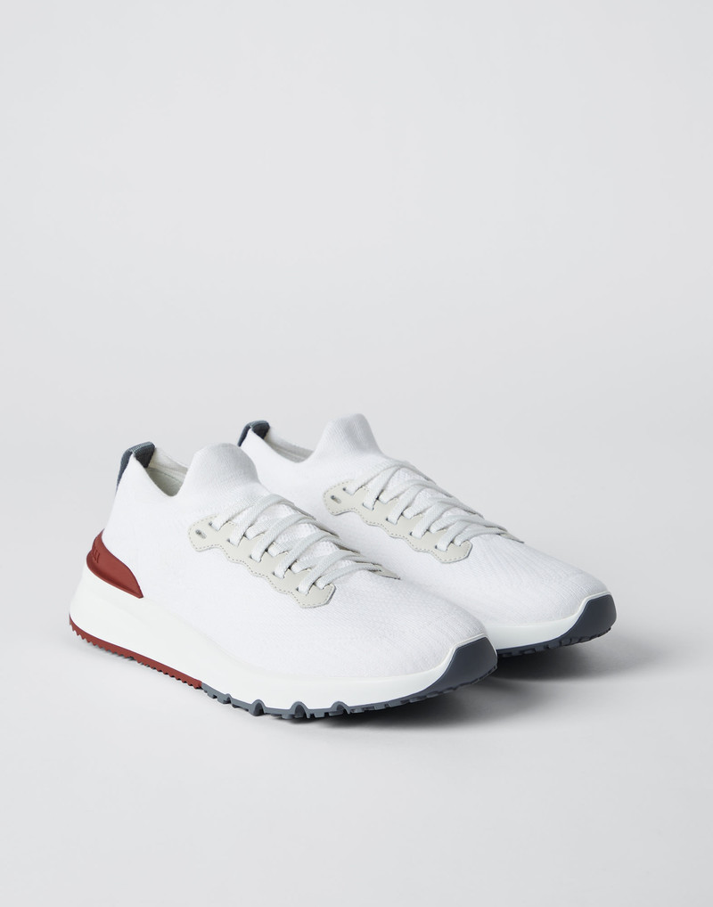 Cotton knit and semi-polished calfskin runners - 1