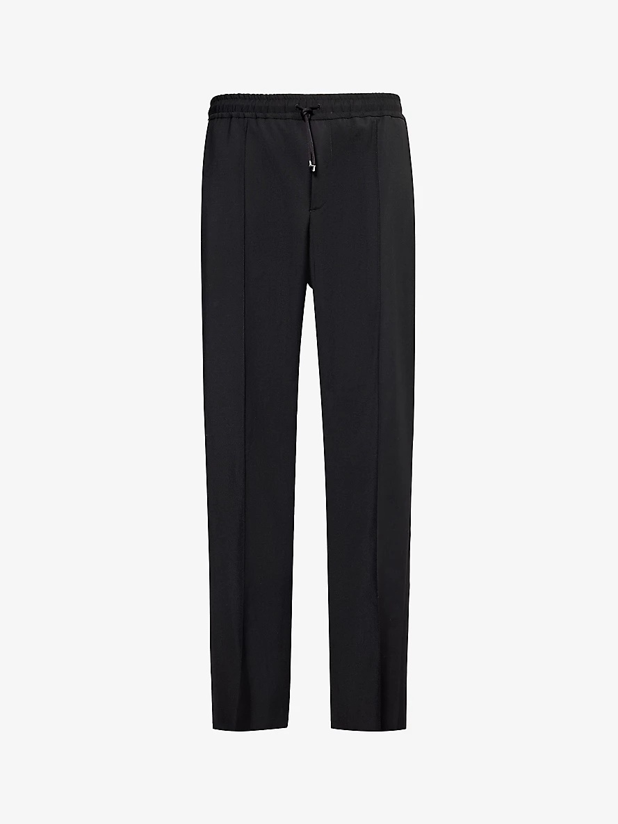 Brand-appliqué tapered-leg wool-blend trousers - 1