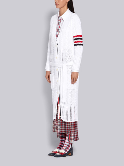 Thom Browne White Cotton Crepe Aran Cable Long V-Neck 4-Bar Cardigan outlook