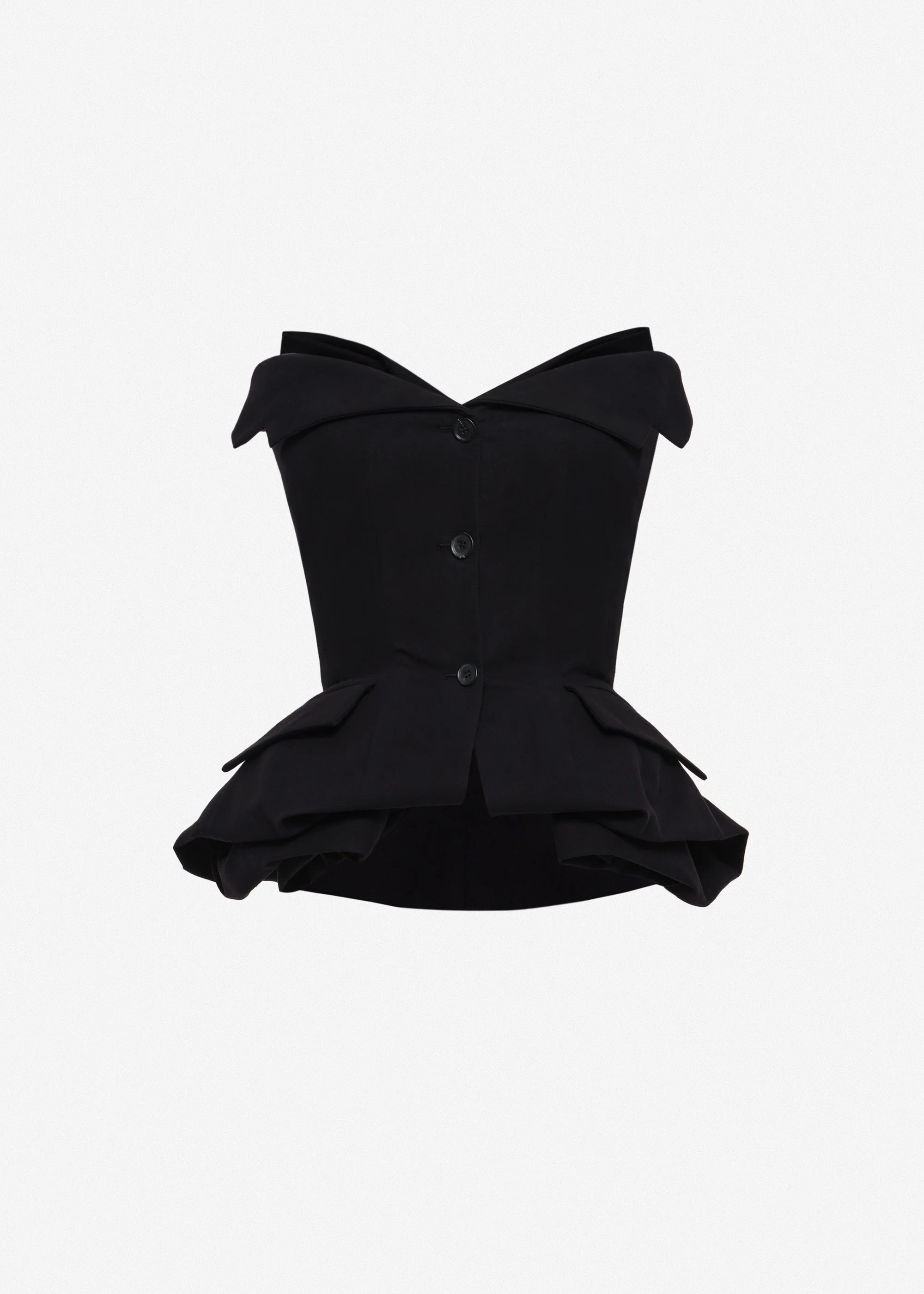 Strapless cotton blouse with rose peplum in black - 1