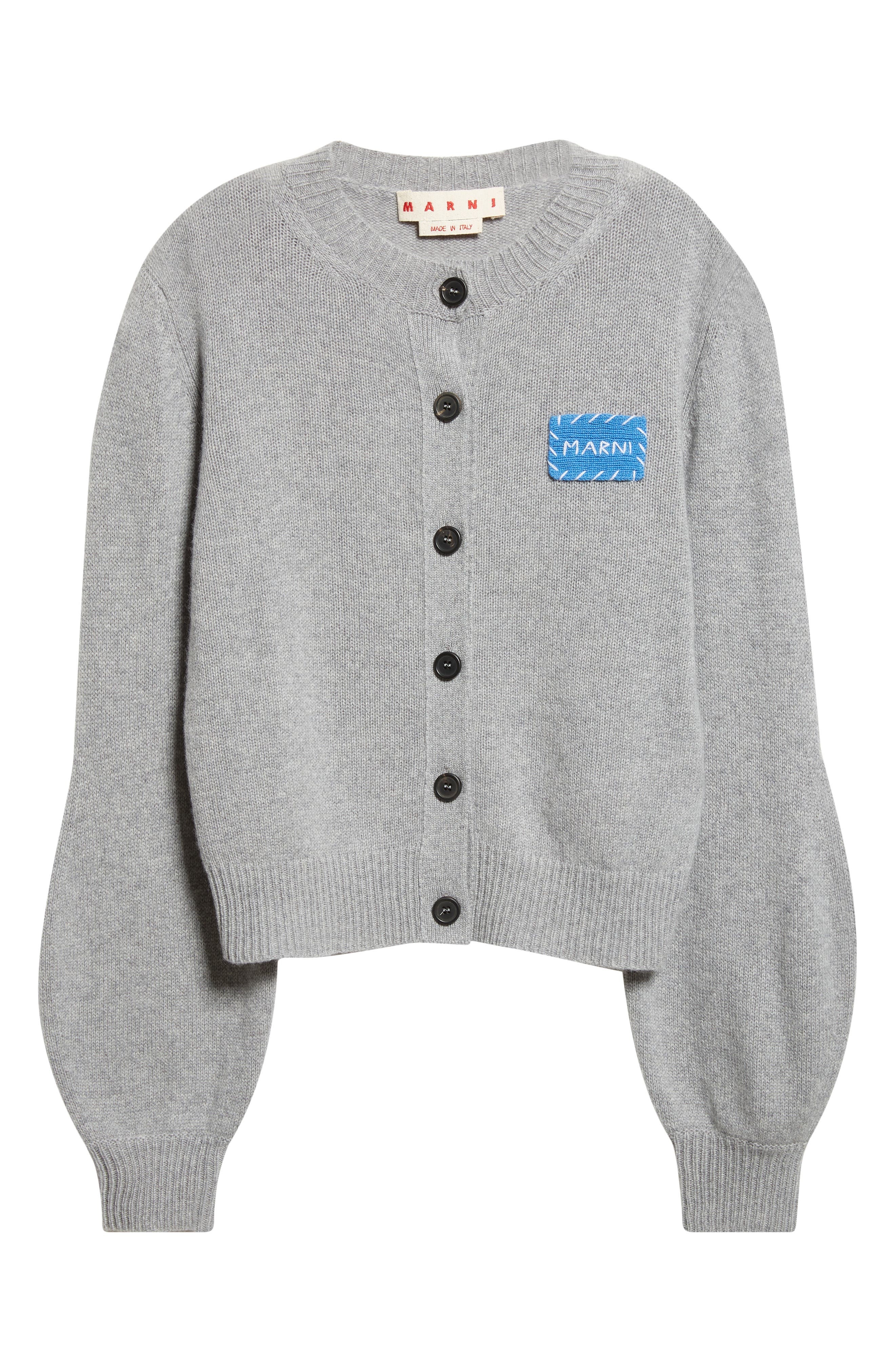 Marni Mending Logo Cashmere Cardigan in 00N38 Inox at Nordstrom - 6