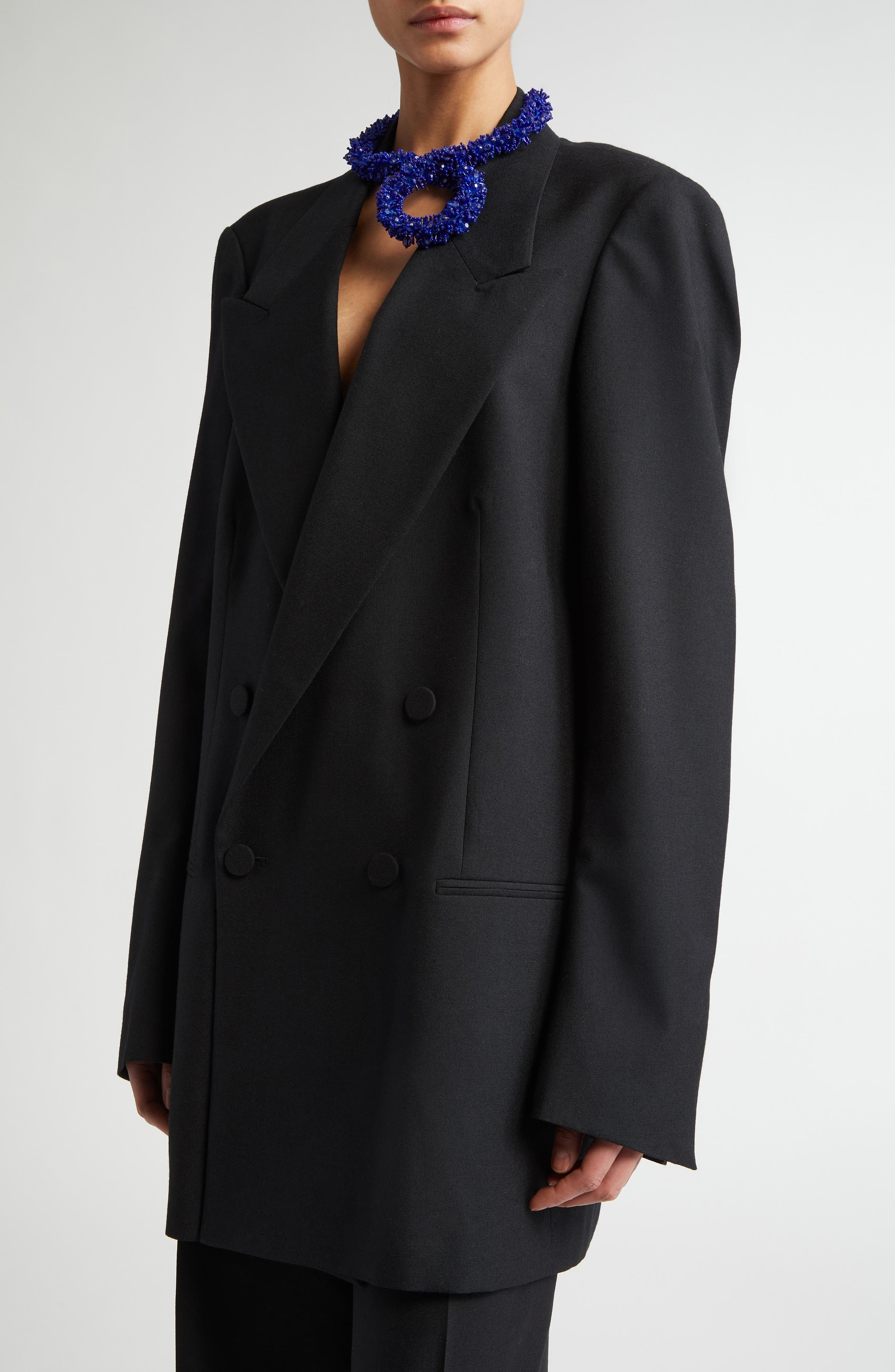 Dries Van Noten Blink Double Breasted Oversize Wool Toile Jacket in Black at Nordstrom - 5
