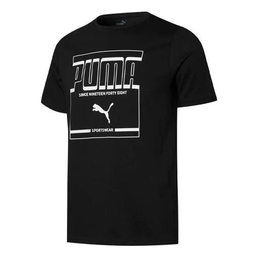 PUMA Graphic Logo Printing Round Neck Sports Short Sleeve Black 847719-01 - 1
