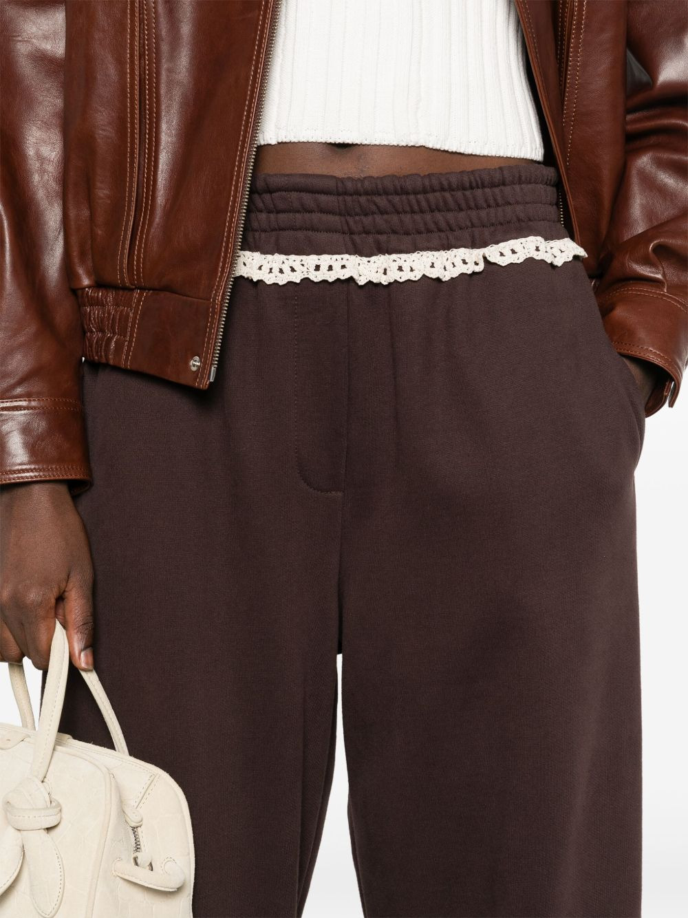 lace-detail cotton track pants - 5