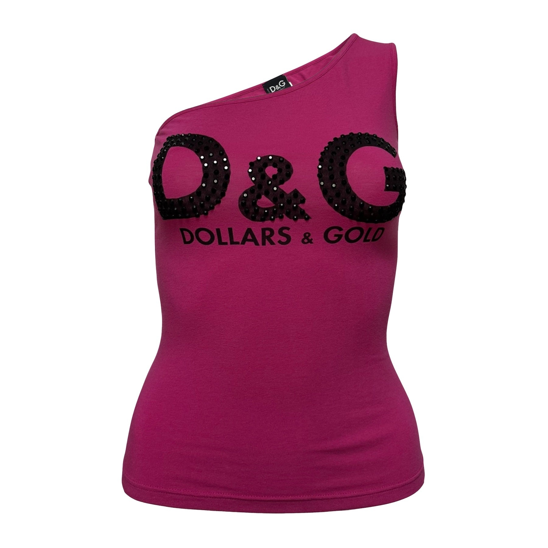 D&G - D&G Fall Winter 2001 "D&G DOLLARS & GOLD" Rhinestone Logo One Shoulder Top - 1