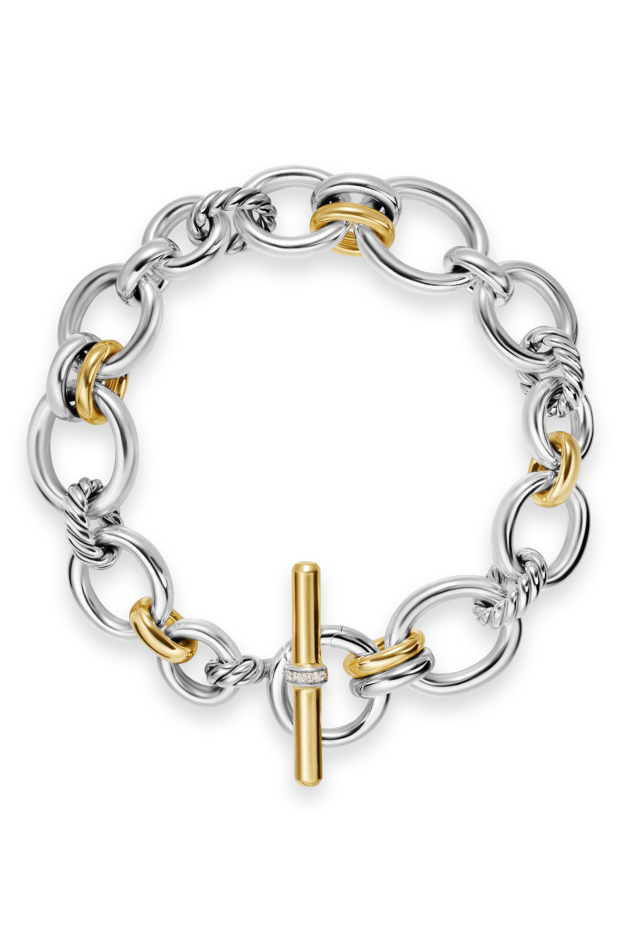 David Yurman Mercer® Chain Bracelet in Sterling Silver with 18K Yellow Gold & Diamonds, 8mm in Diamo - 5