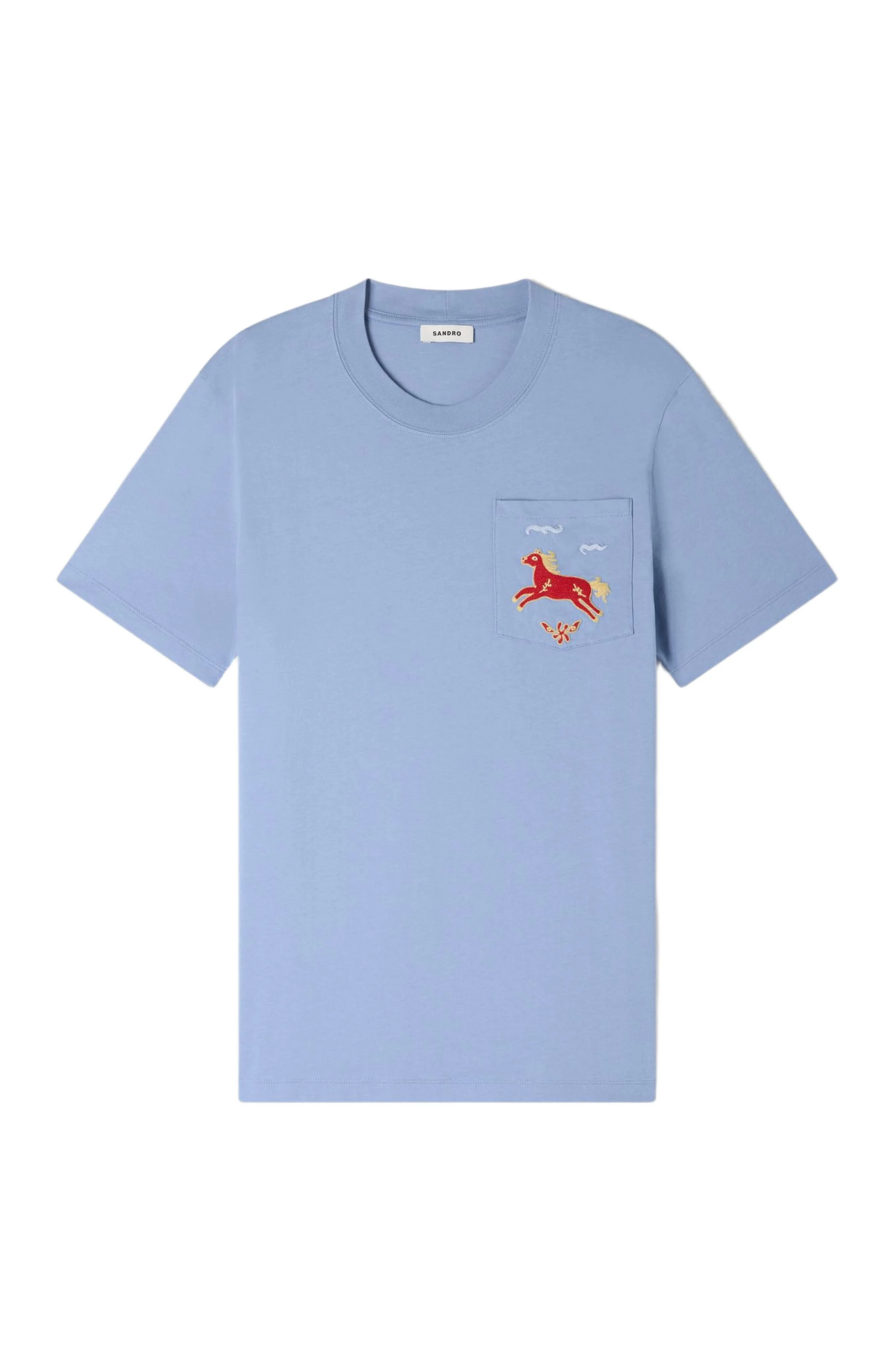 SANDRO Embroidered horse cotton T-shirt in Sky Blue at Nordstrom - 1