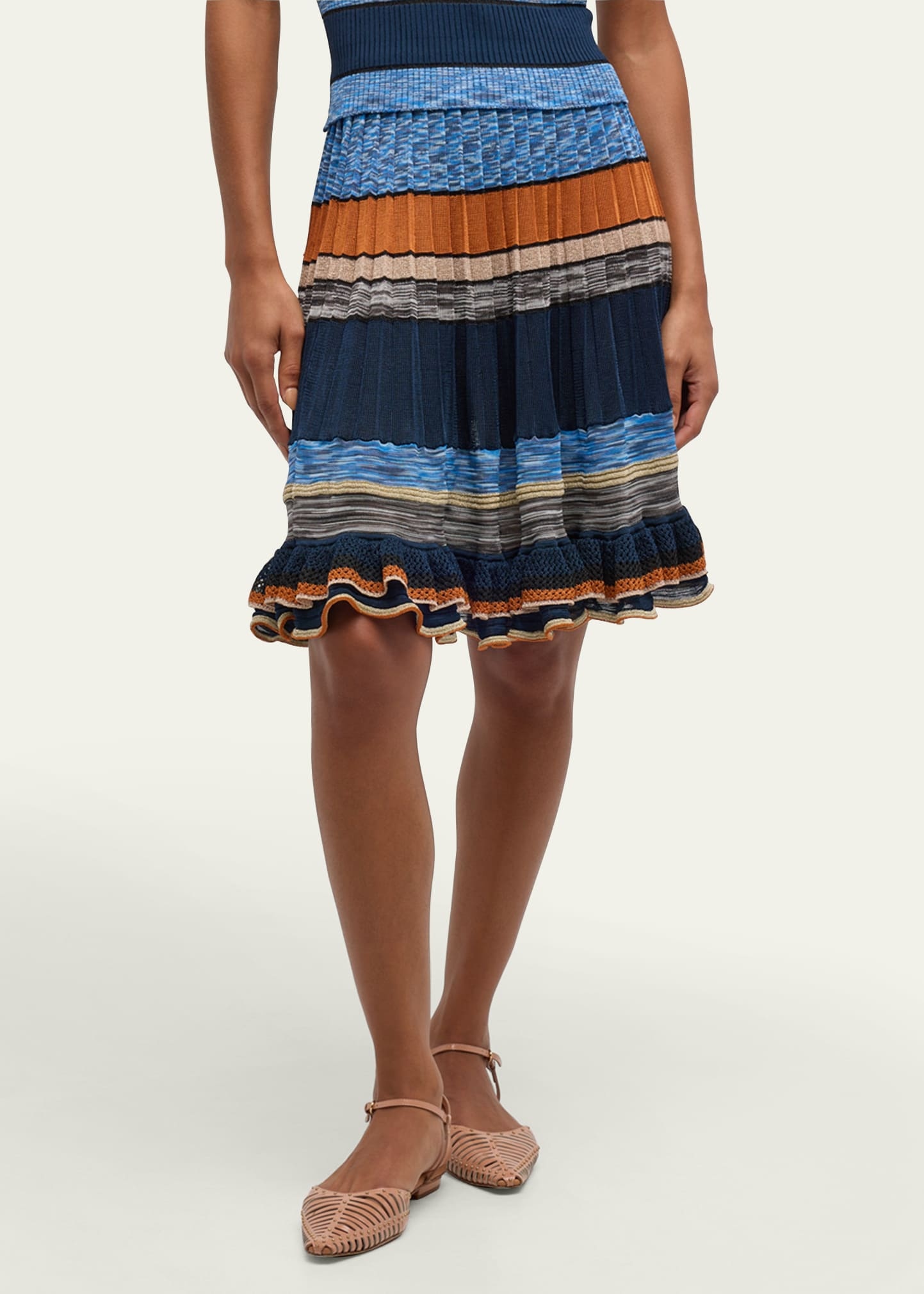 Eios Striped Ruffle-Hem Knit Skirt - 4