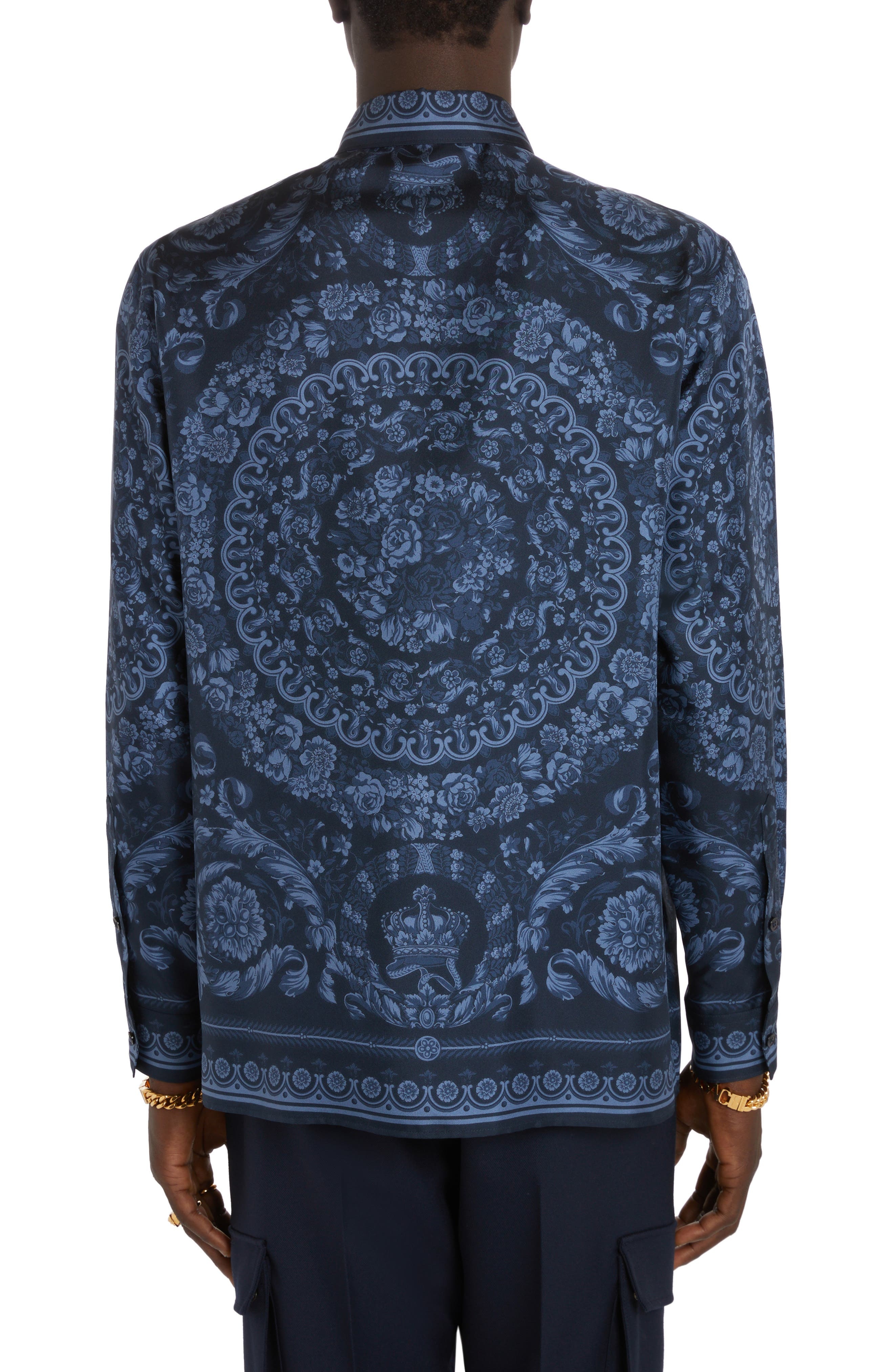 Barocco Print Silk Button-Up Shirt - 2