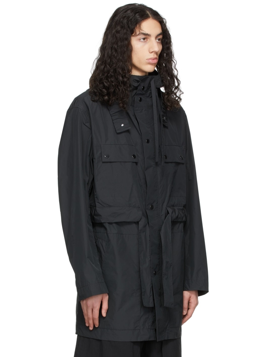 Black Polyester Coat - 2