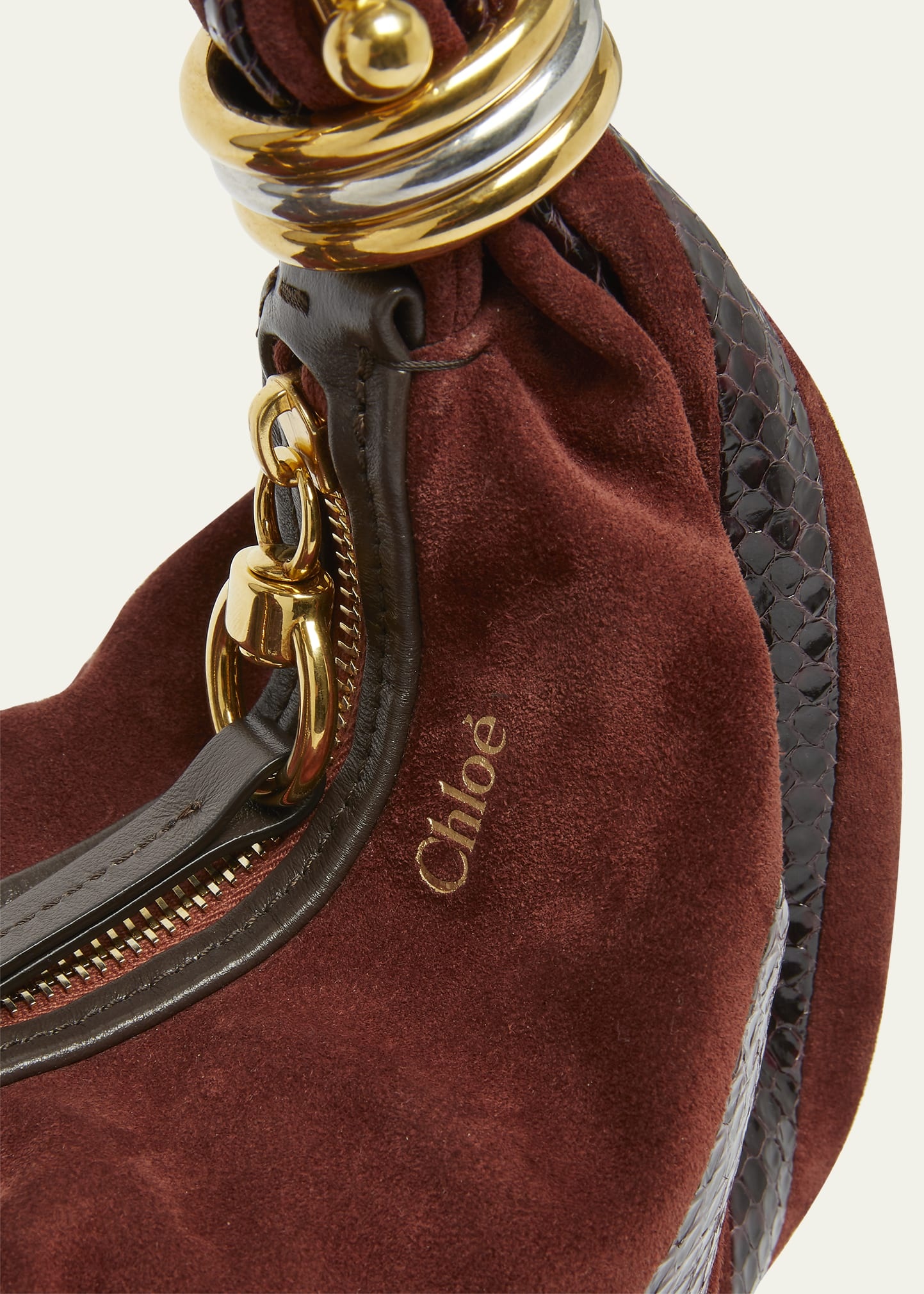 Bracelet Shoulder Bag in Calfskin Suede and Snakeskin - 5
