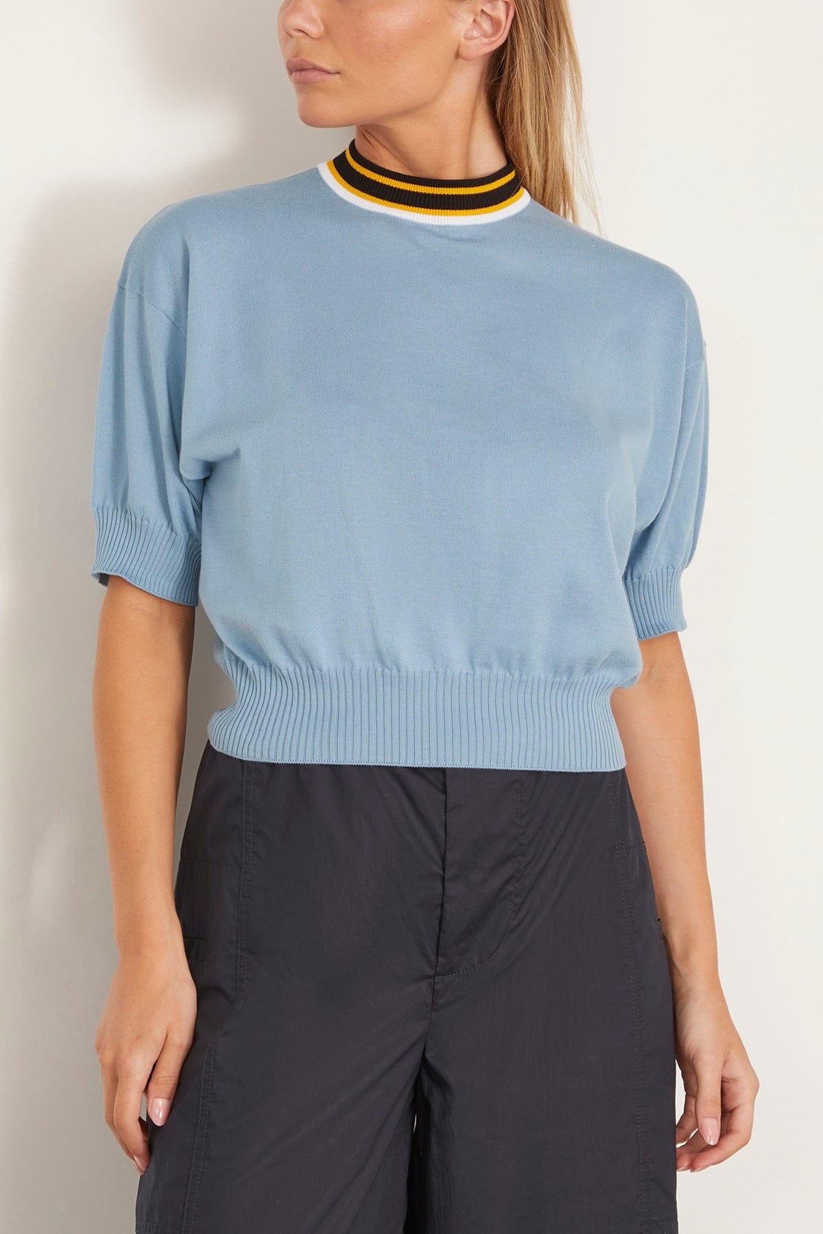 Short Sleeve Knit Top in Sky Blue - 3