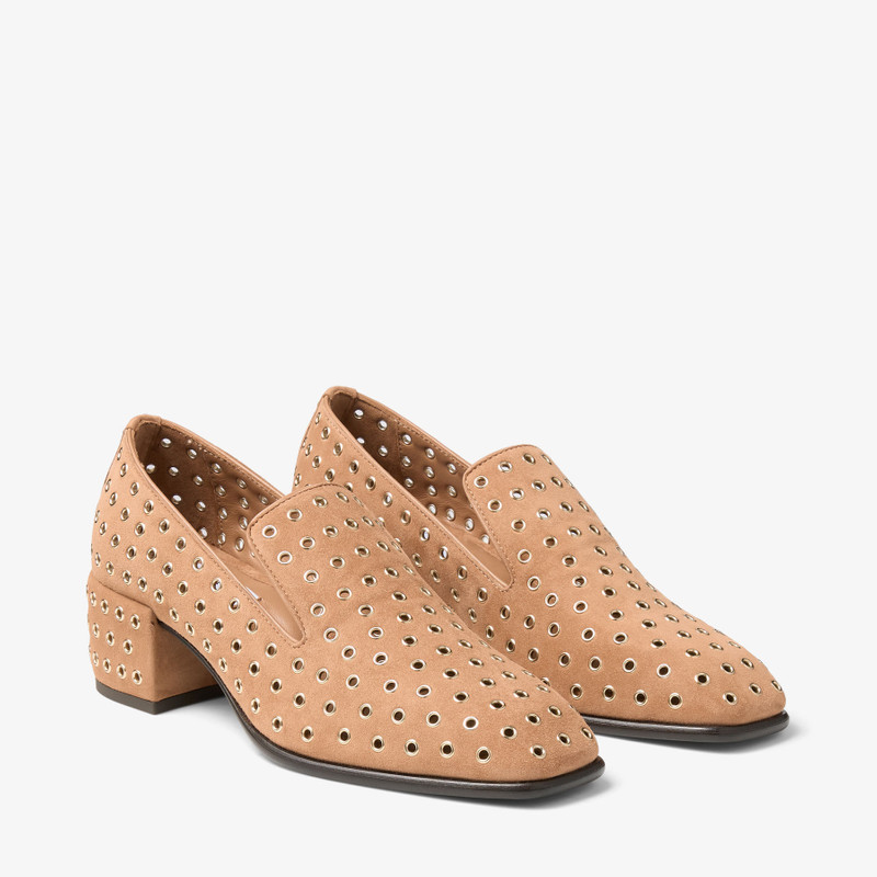 null Toffee Suede Slippers with Eyelets 3