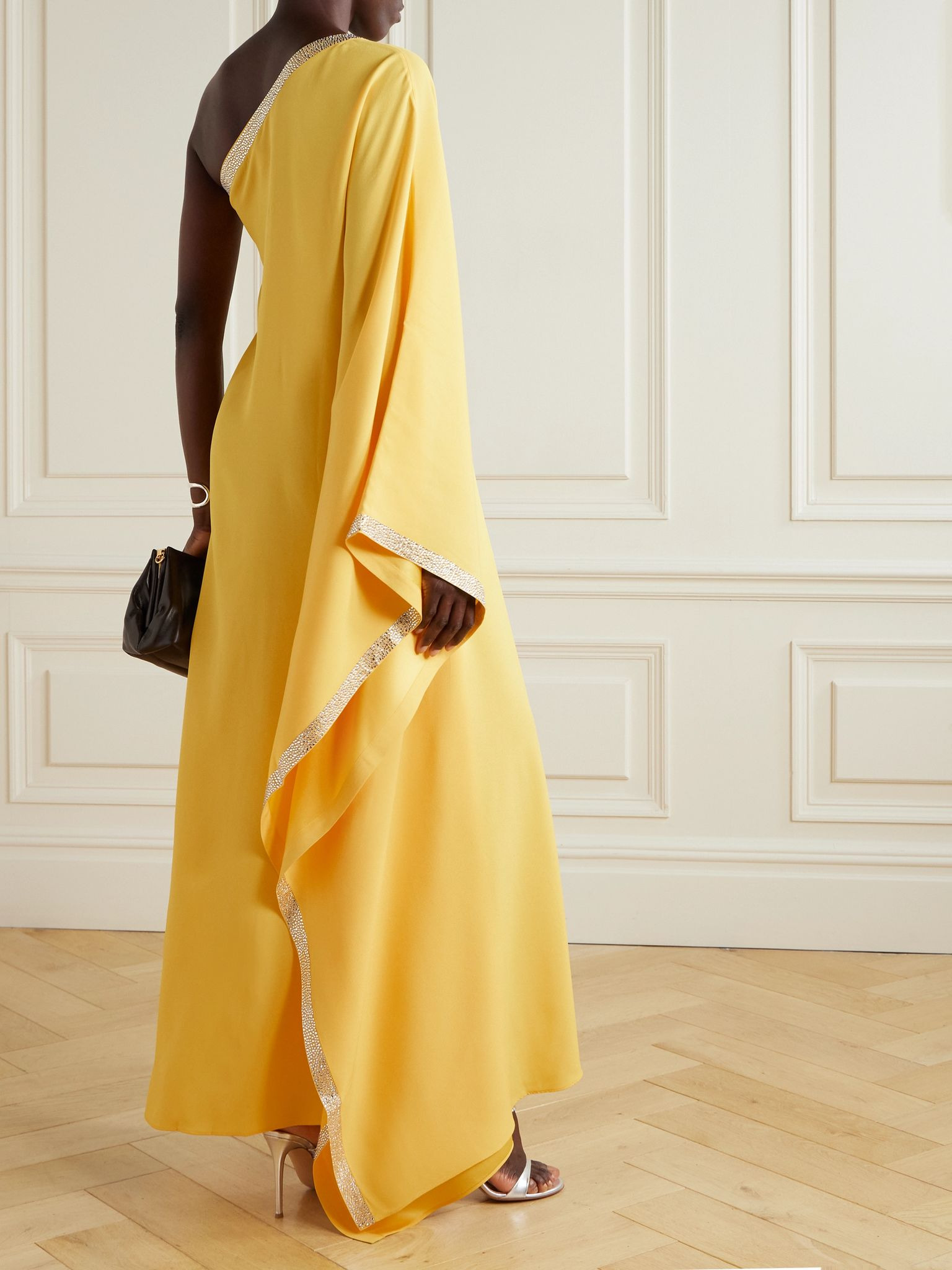 Betsy one-shoulder Swarovski crystal-embellished crepe gown Yellow - 3