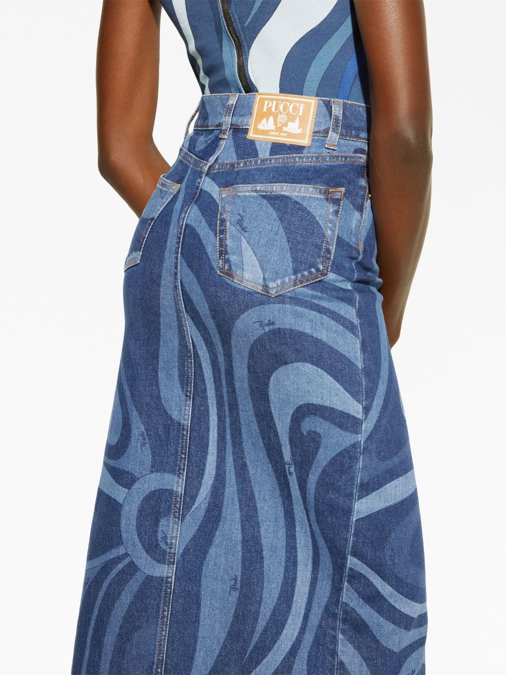 Marmo-print denim skirt - 5