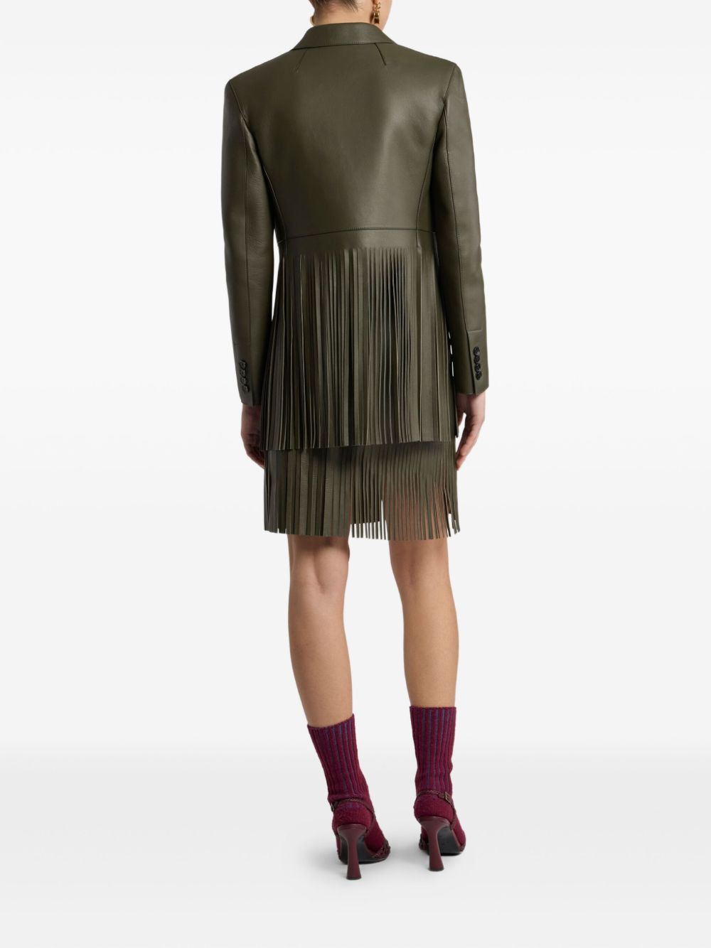 pleated-fringe leather jacket - 3