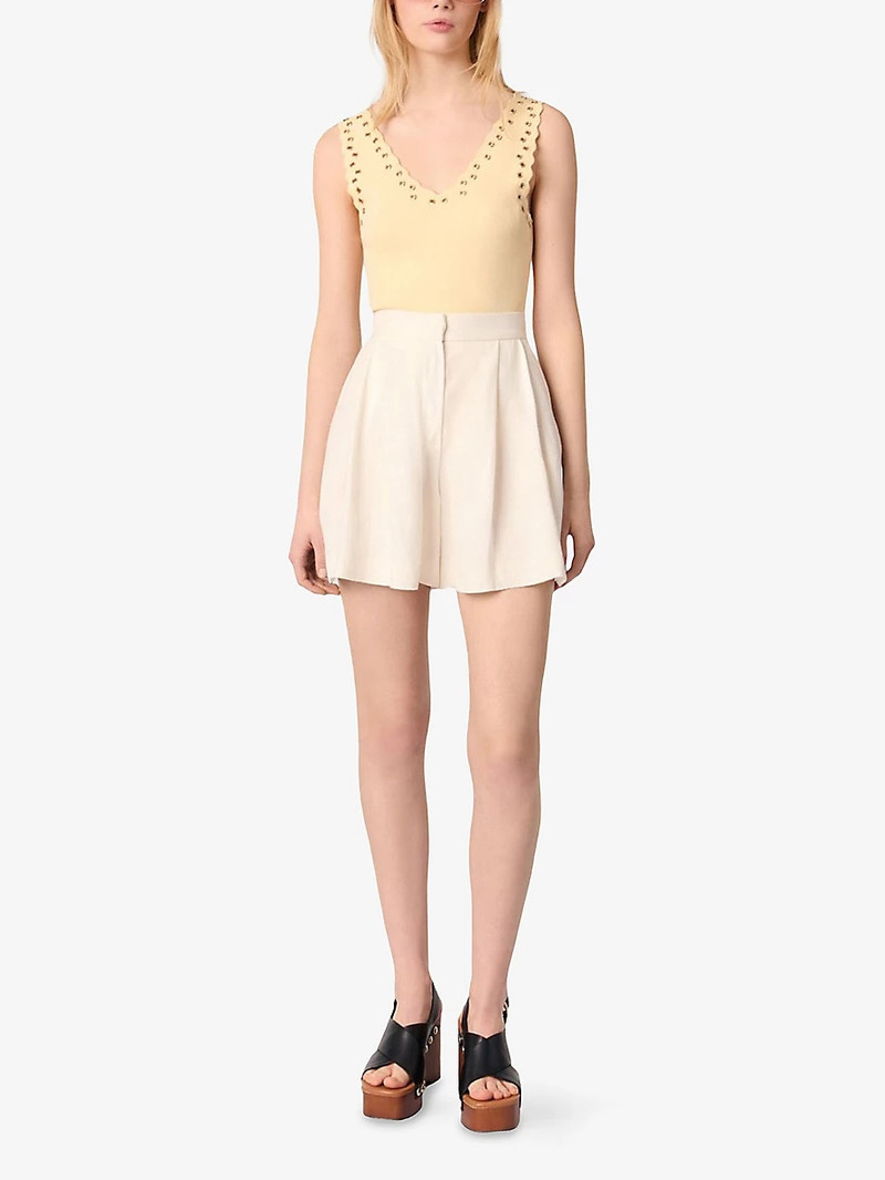 maje Wide-Leg High-Rise Pleated Linen-Blend Shorts outlook