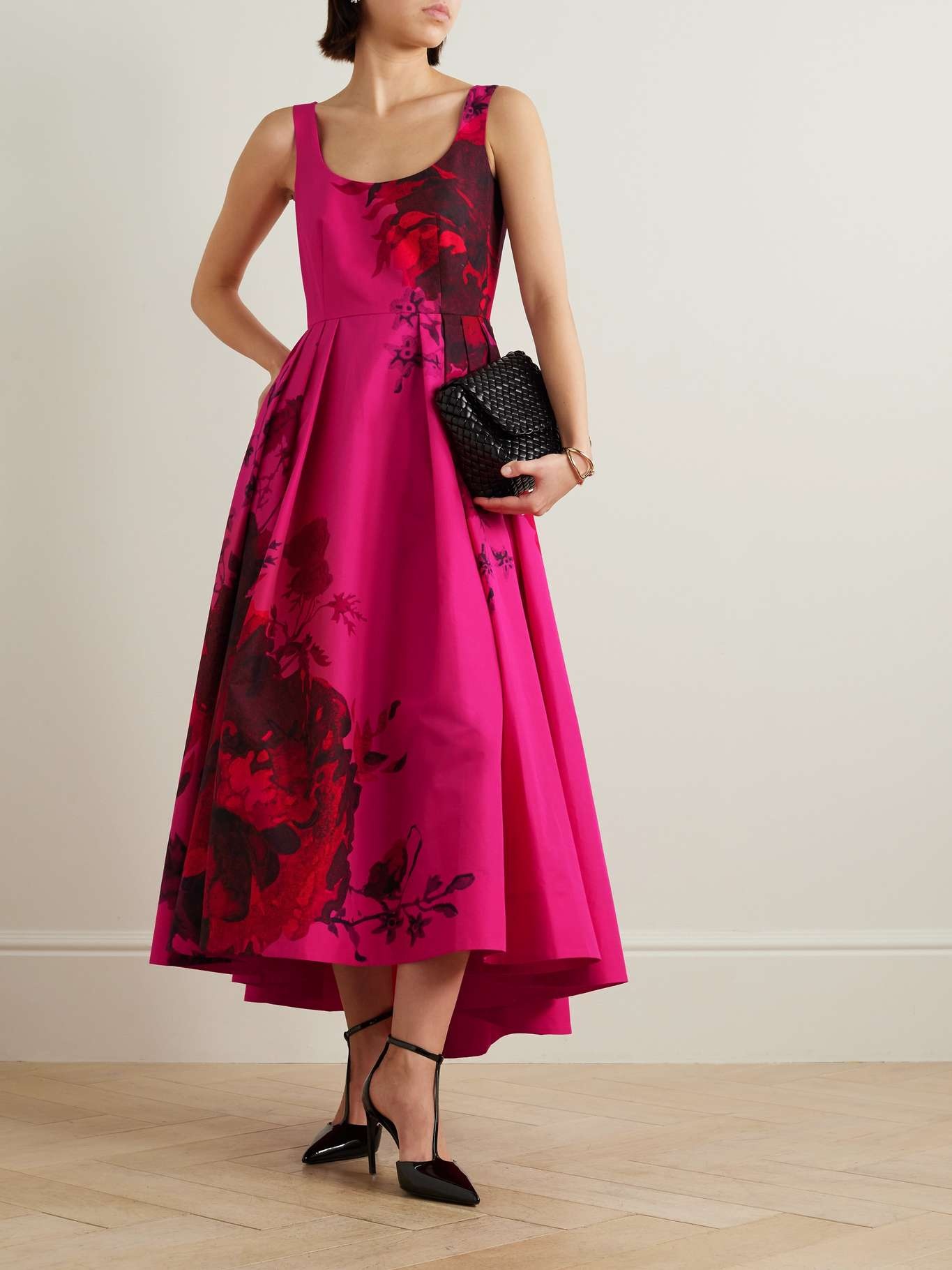 Pleated floral-print cotton-faille midi dress - 2