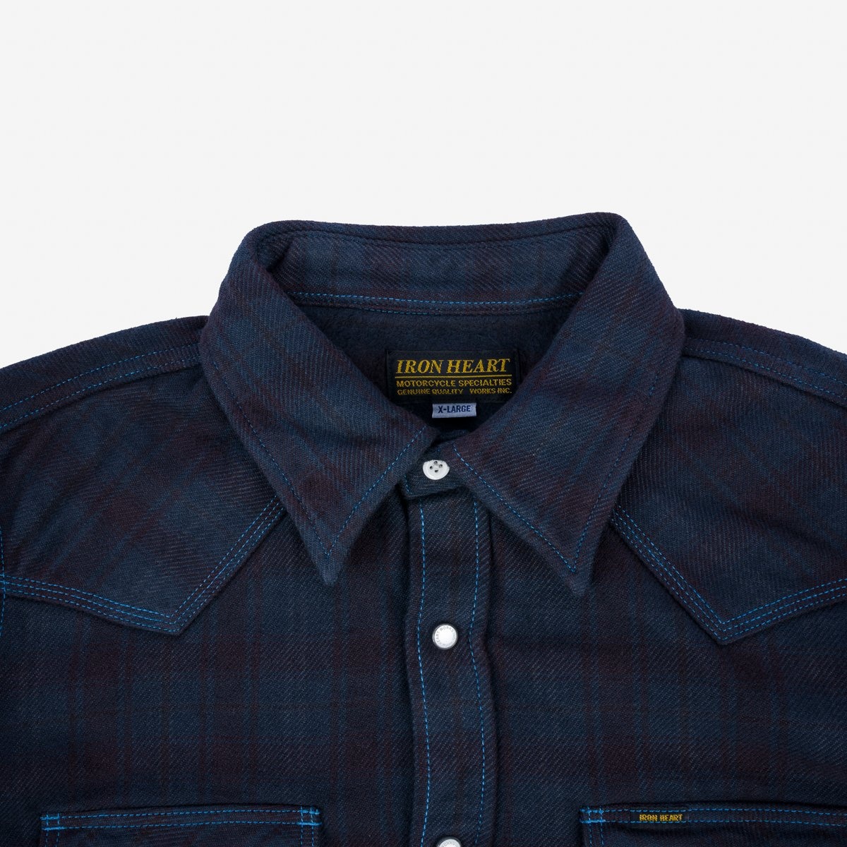 IHSH-333-OD Ultra Heavy Flannel Blanket Check Western Shirt - Sax Blue Overdyed Black - 6