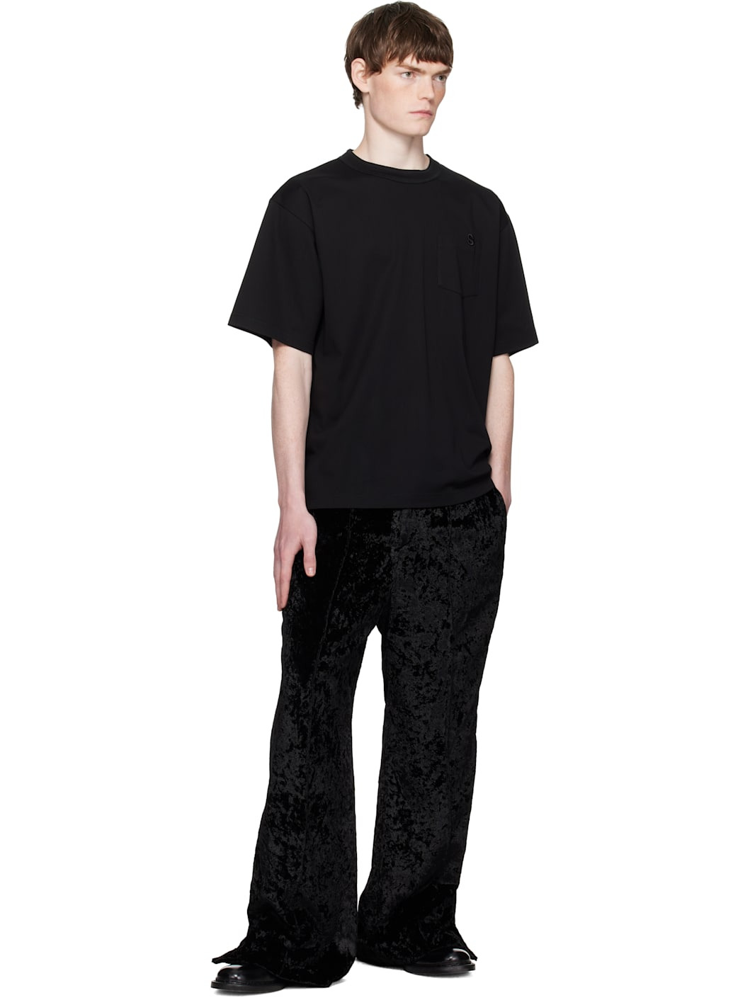 Black Crush Velvet Trousers - 4