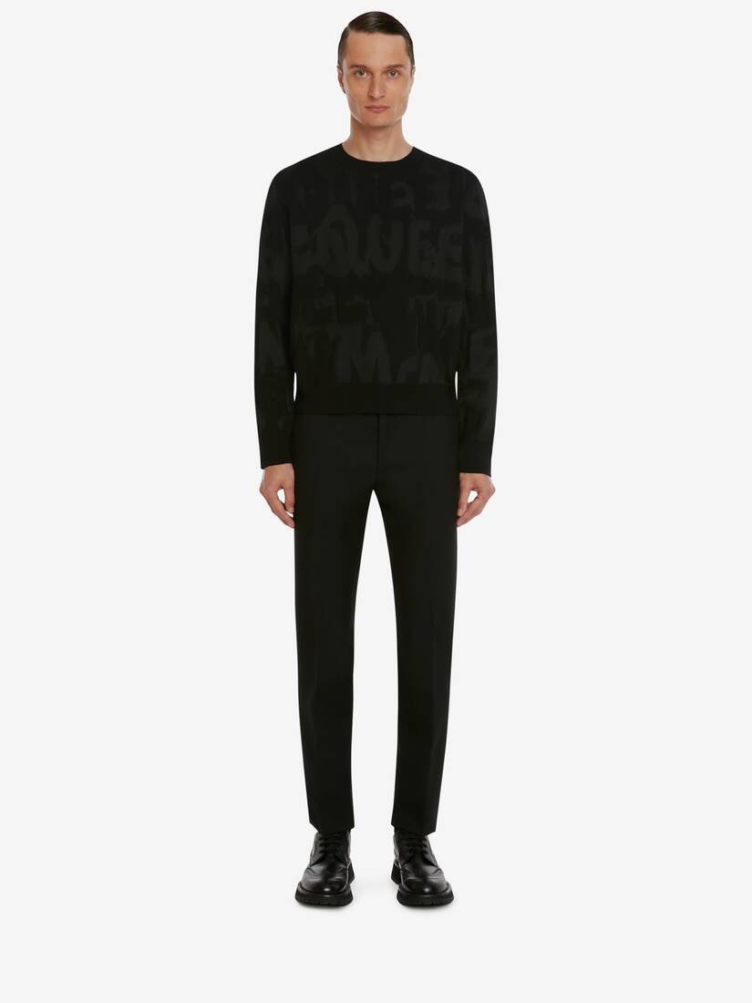 Men's McQueen Graffiti Jacquard Jumper in Black - 2