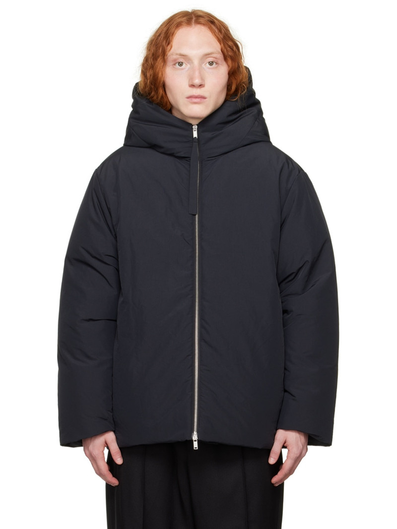 Black Hooded Down Jacket - 1