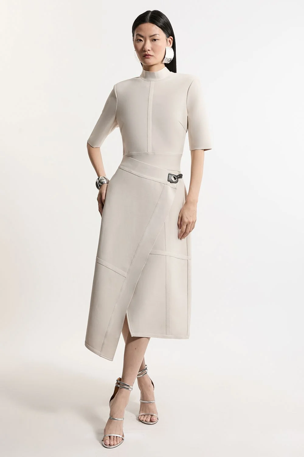 Tall Figure Form Bandage Asymmetric Knit Midi Dress - 1