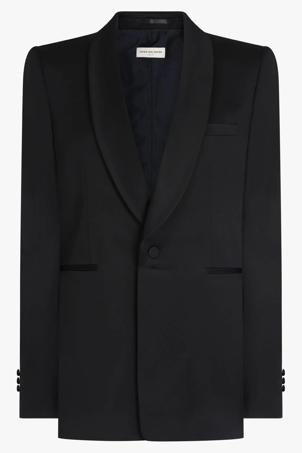 SHINY SINGLE BREASTED TUXEDO JACKET | BLACK - 1