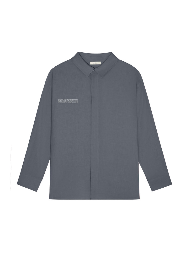 PANGAIA Mens DNA Linen Collared Long Sleeve Shirt - Atmosphere Grey outlook