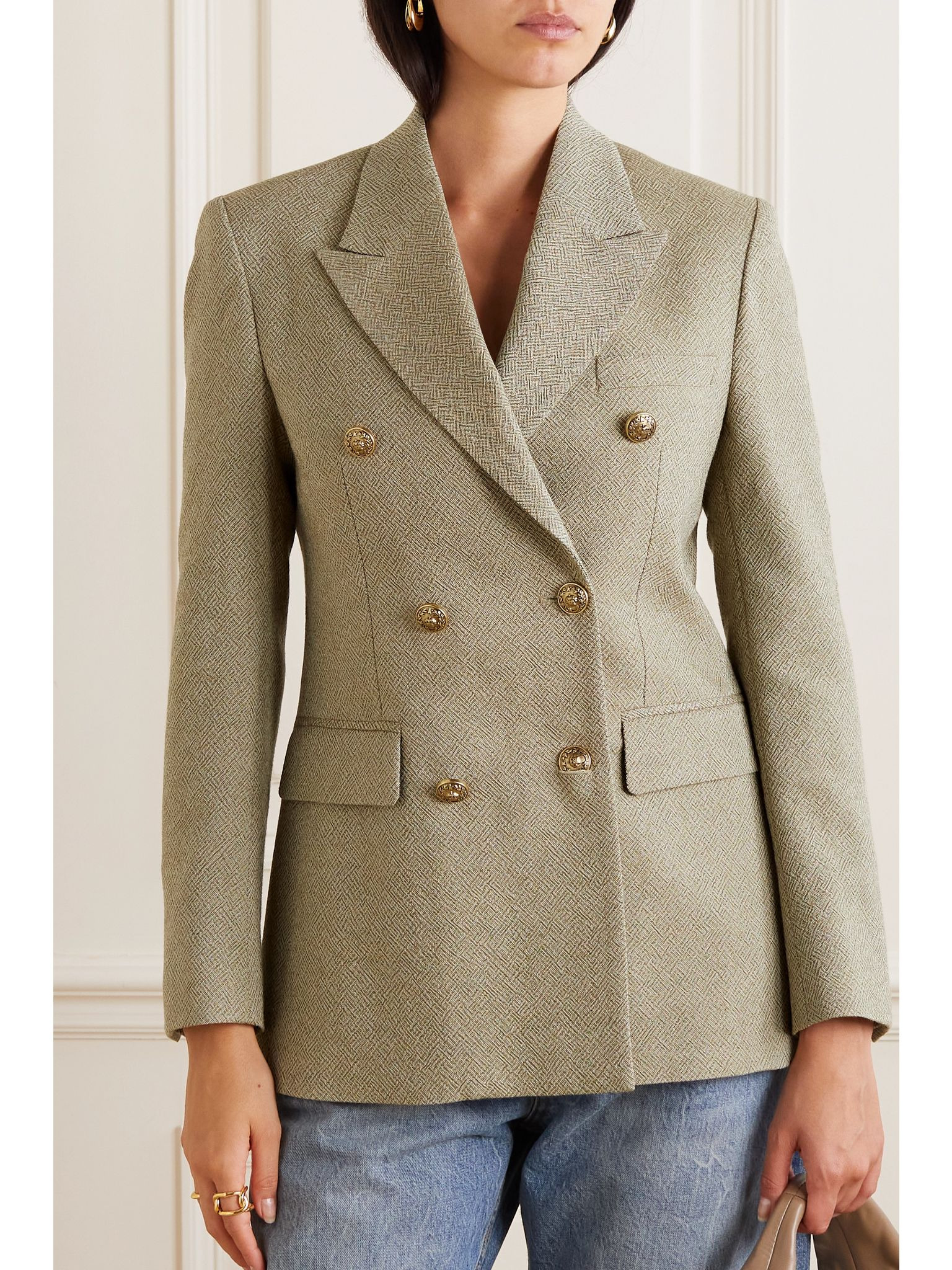 Journey double-breasted wool-jacquard blazer Neutral - 3