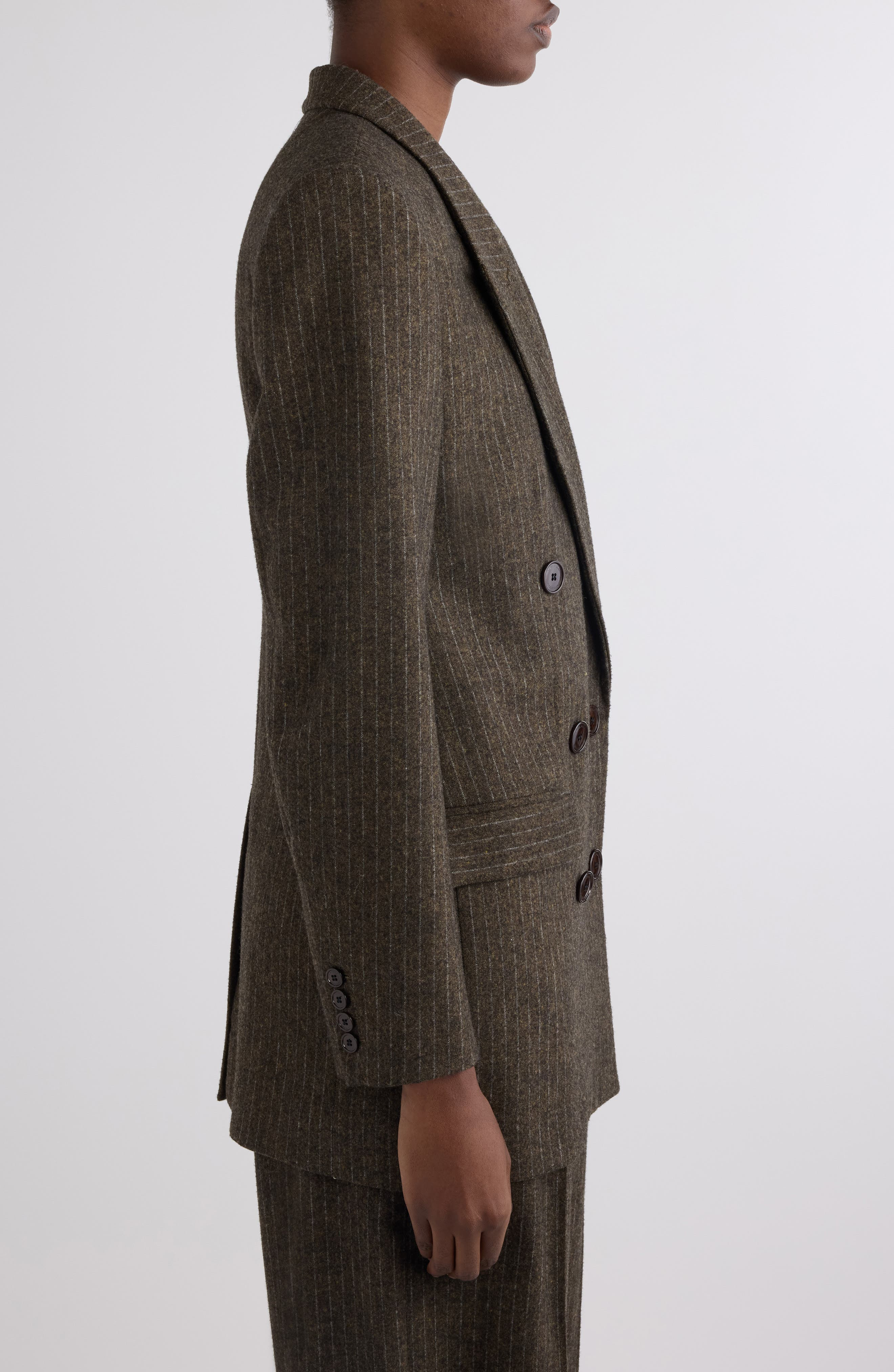Isabel Marant Jevima Pinstripe Double Breated Wool Blend Blazer in Dark Khaki at Nordstrom - 4