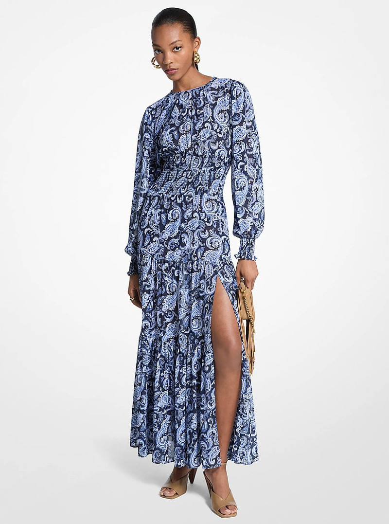Paisley Print Smocked Georgette Maxi Dress 1
