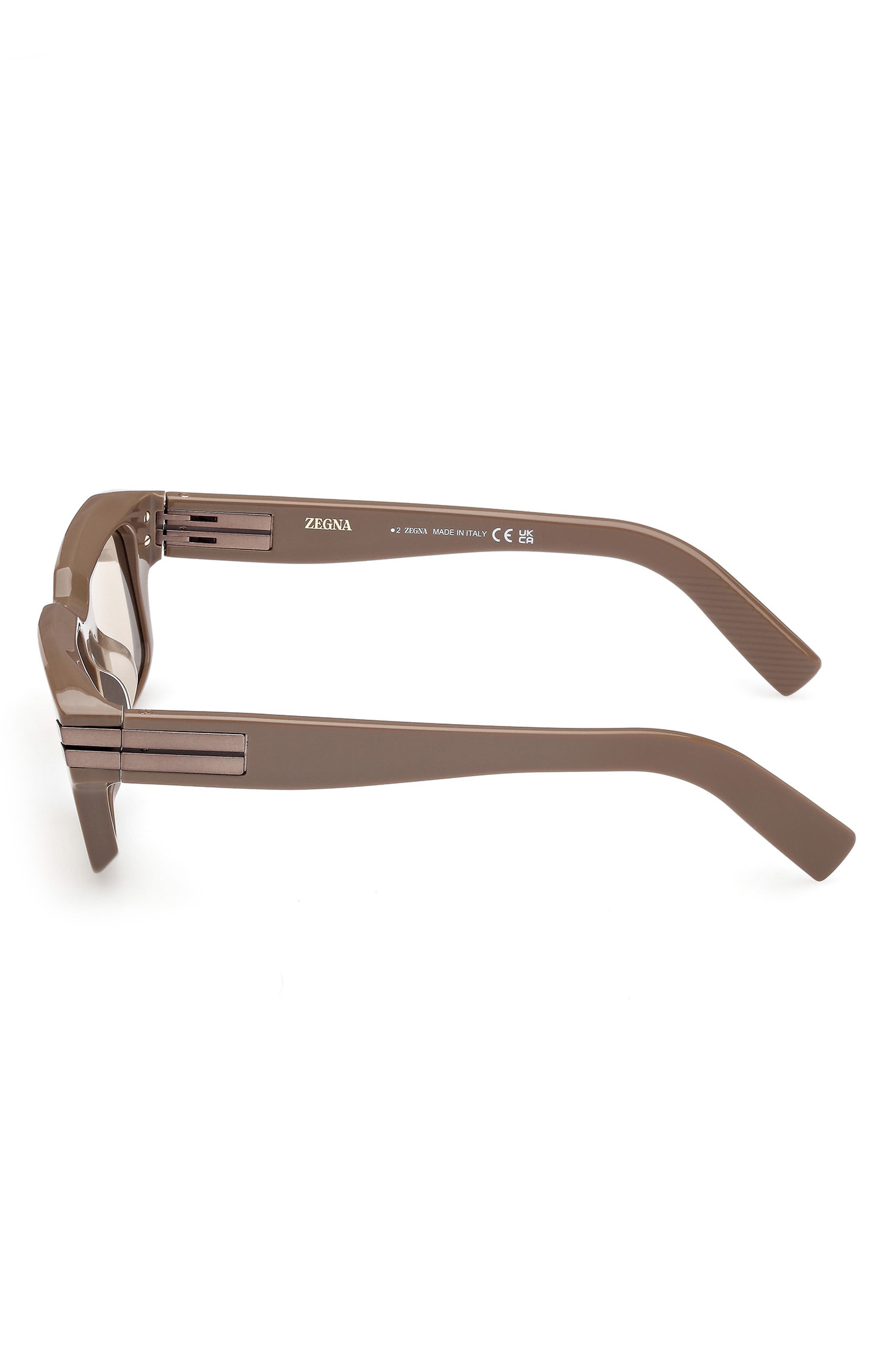 ZEGNA 51mm Rectangular Sunglasses in Shiny Light Brown at Nordstrom - 7