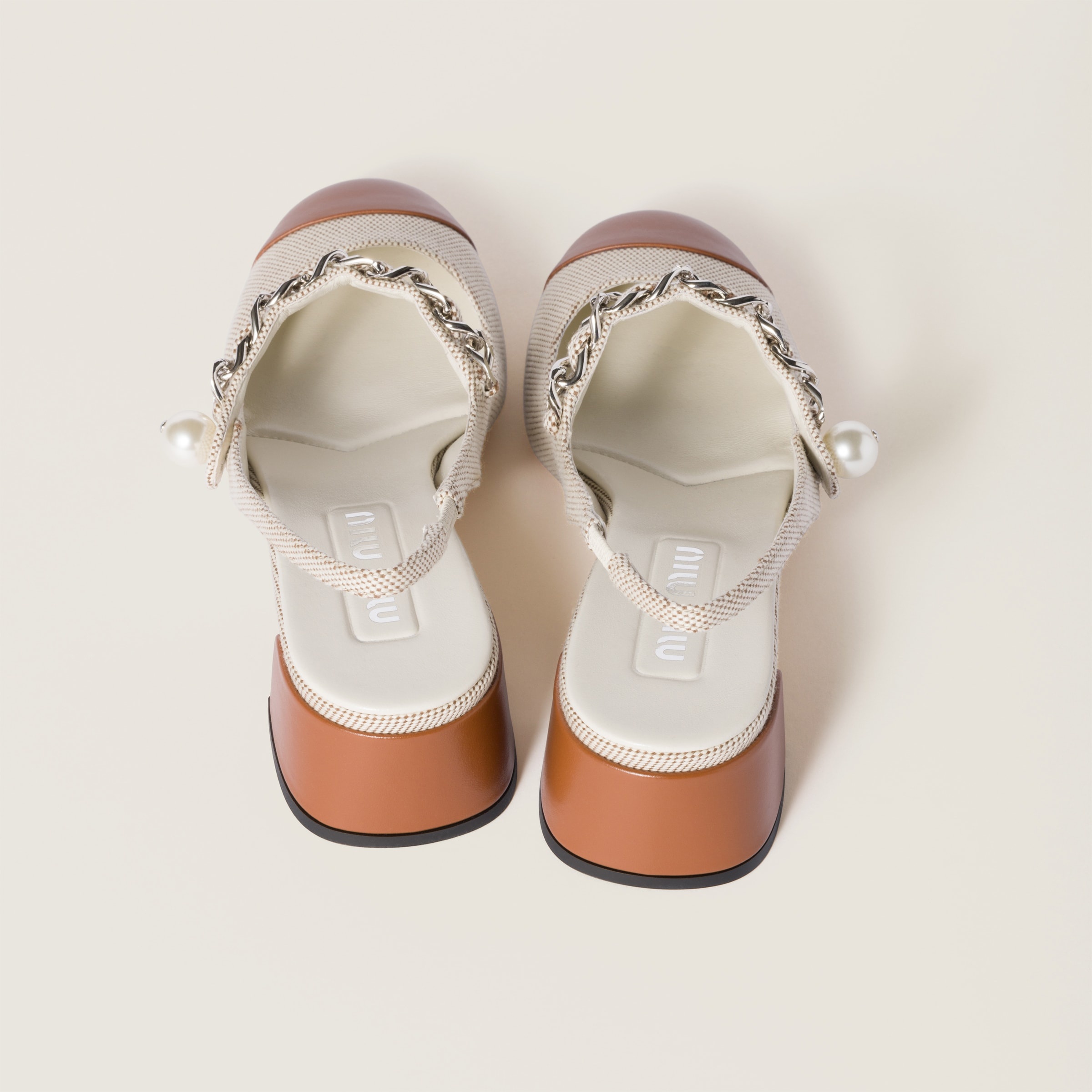 Canvas and leather slingback pumps - 3