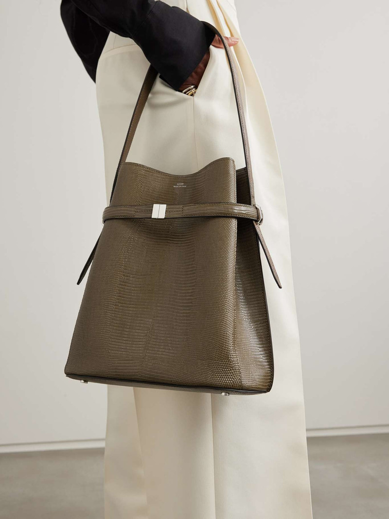 Totême Belted lizard-effect leather tote Dark green outlook