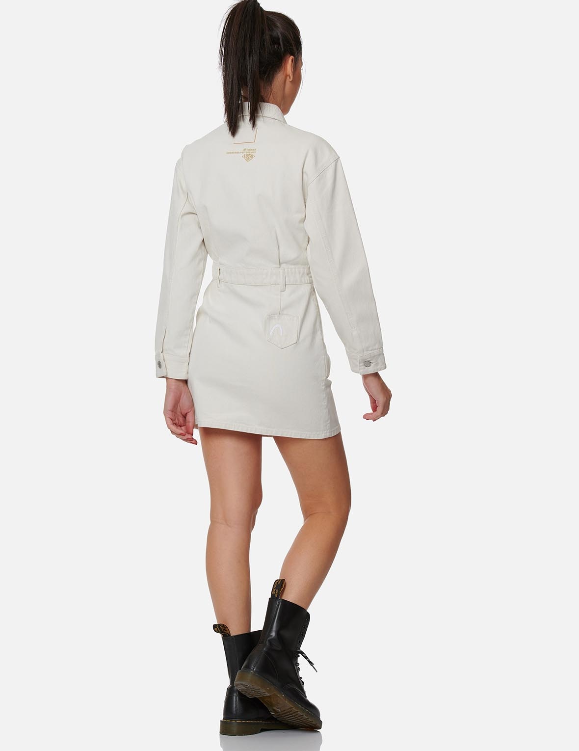 Slashed Seagull Embroidered Denim Dungaree Dress - 4