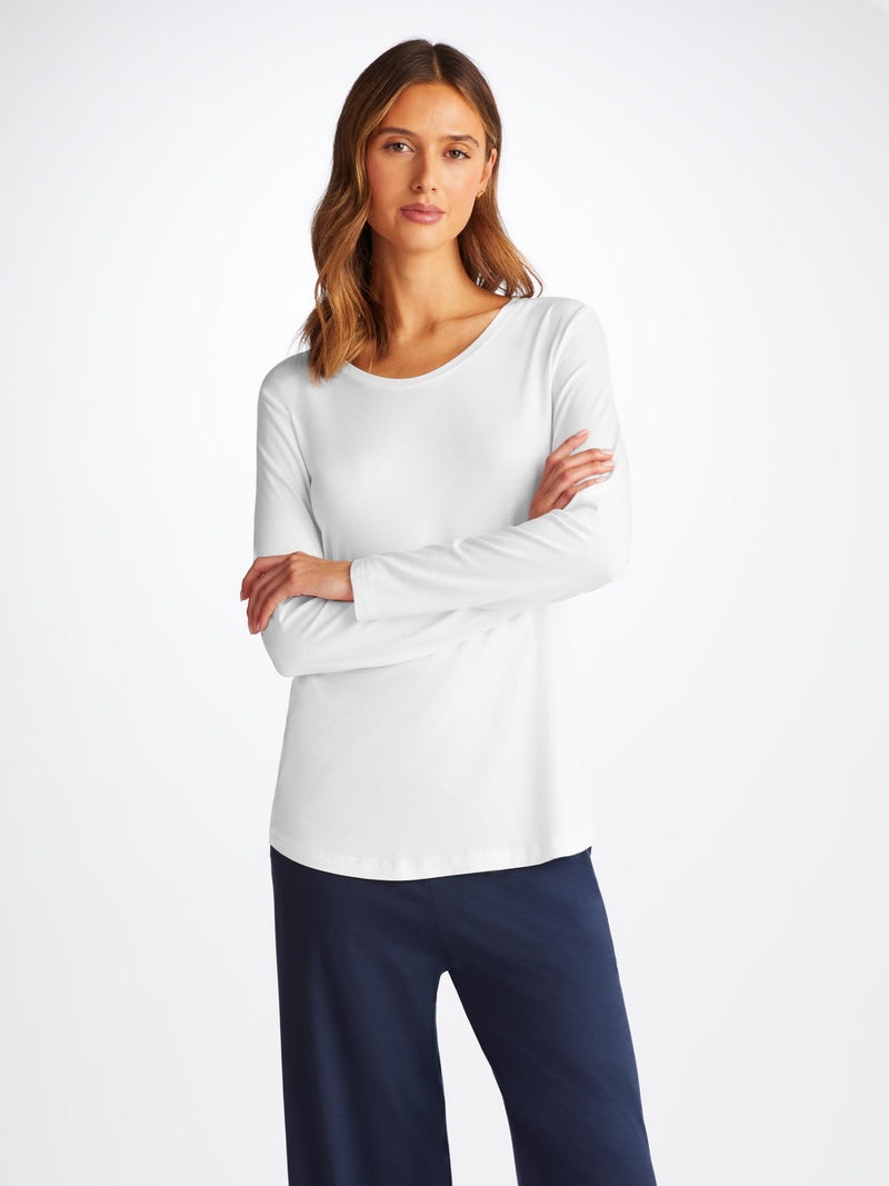 Women's Long Sleeve T-Shirt Lara Micro Modal Stretch White - 2