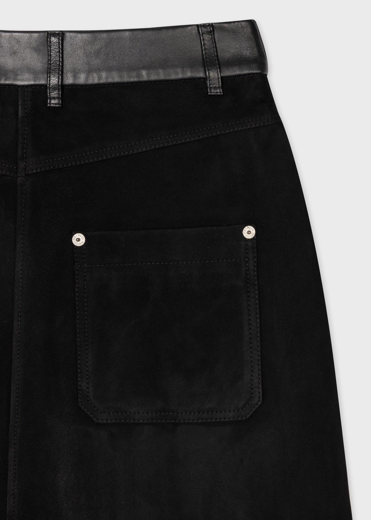Women's Black Suede Contrasting Short Skirt - 3