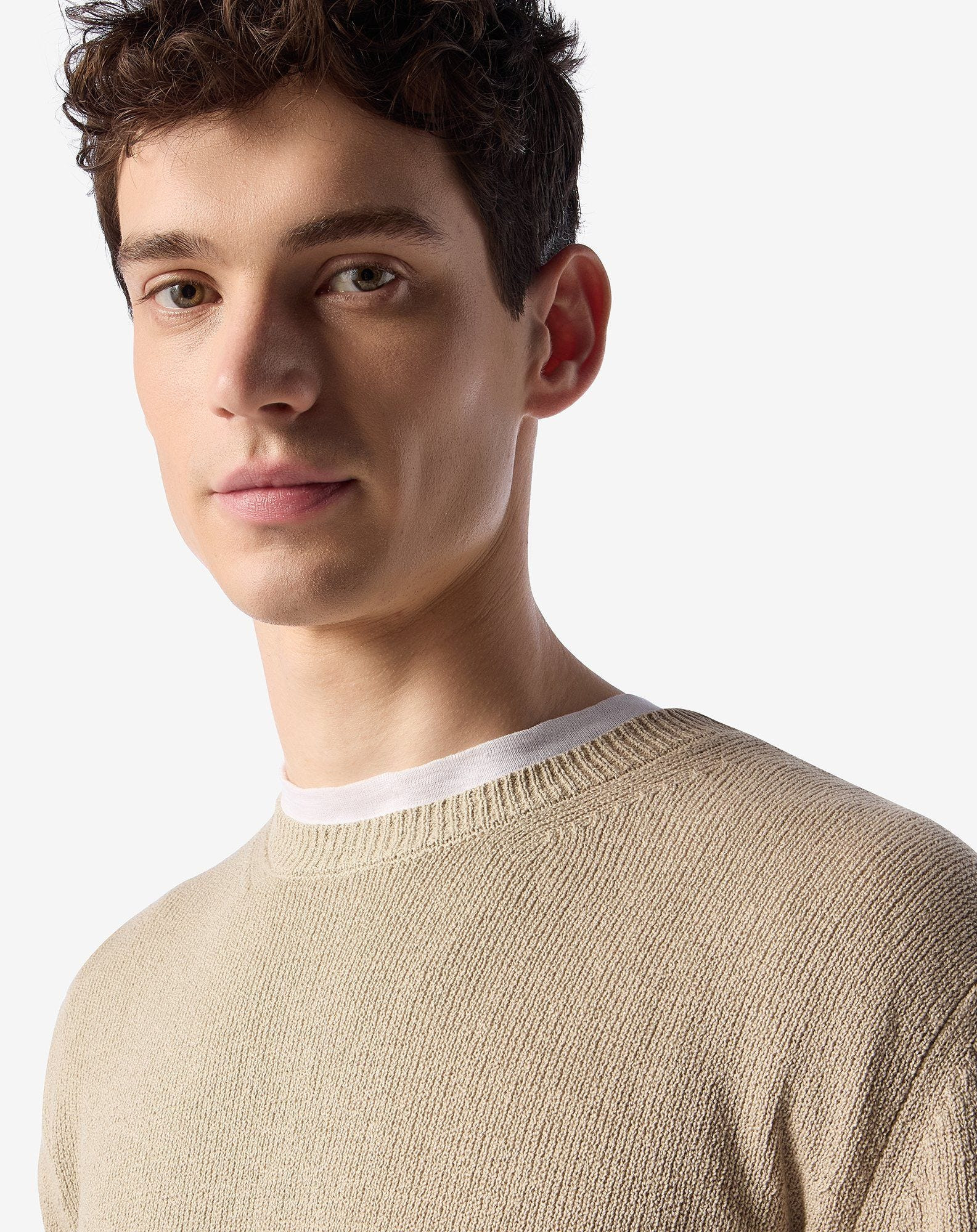 Beige cotton and cashmere crew neck knitwear - 4