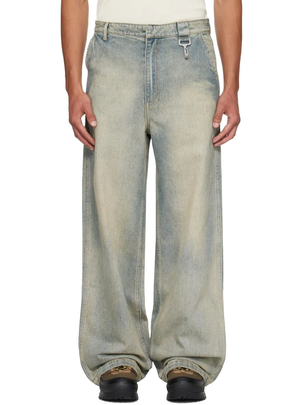 Blue Concealed Button Straight Leg Jeans - 1