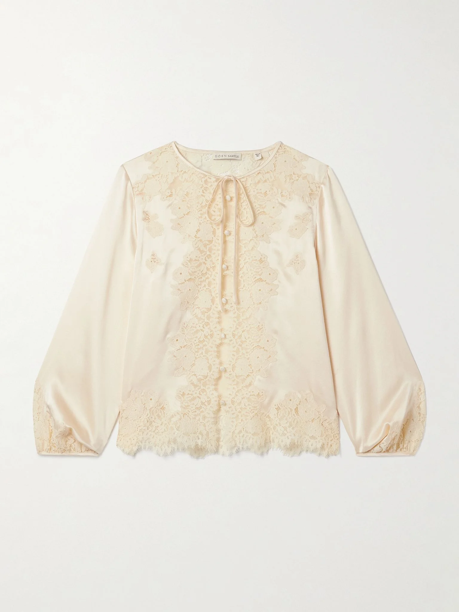 Lucine lace-trimmed silk-satin blouse Cream - 1